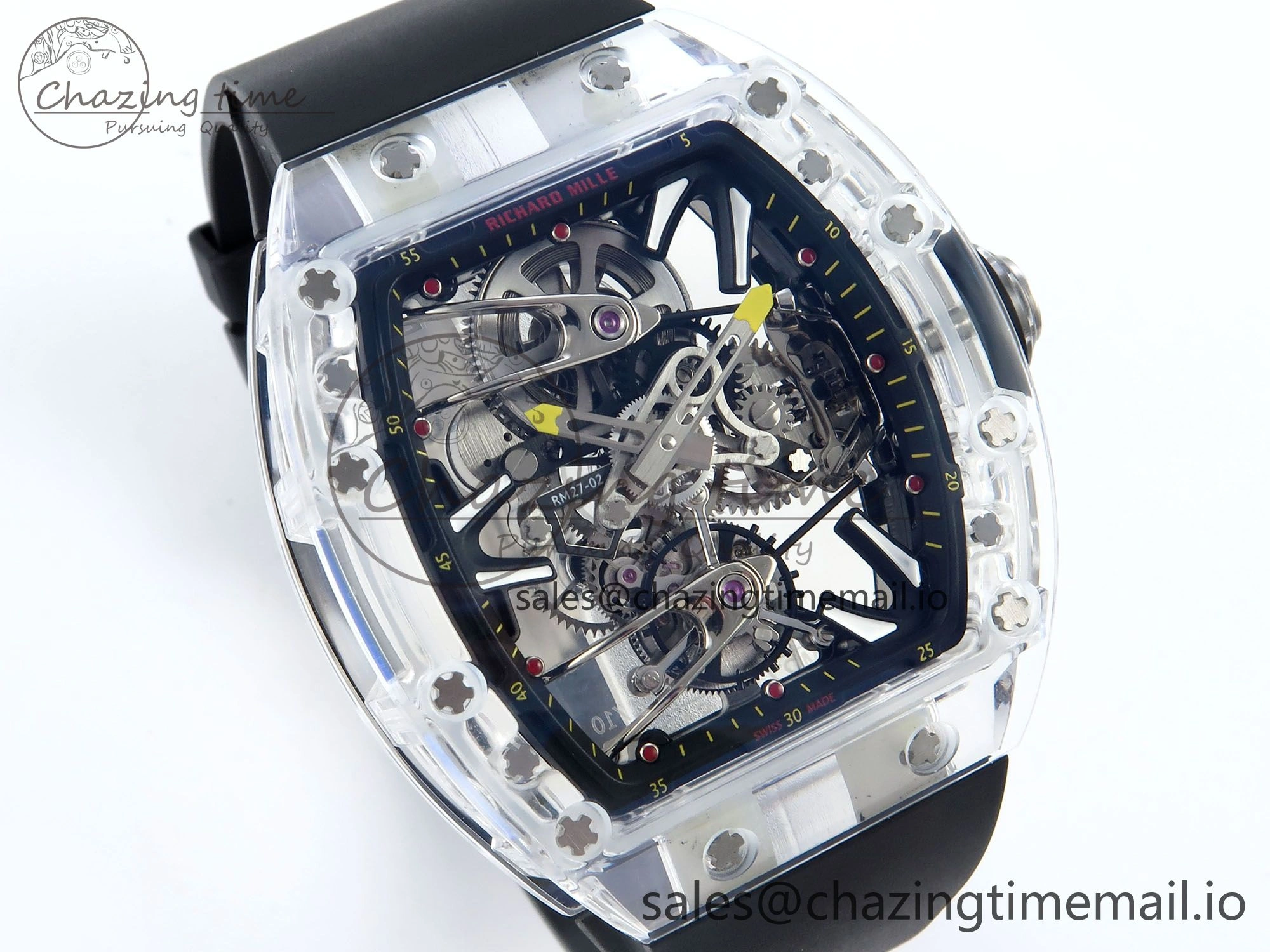 RM027-02 Transparent Tourbillon RMF Best Edition Skeleton Dial on Black Rubber Strap