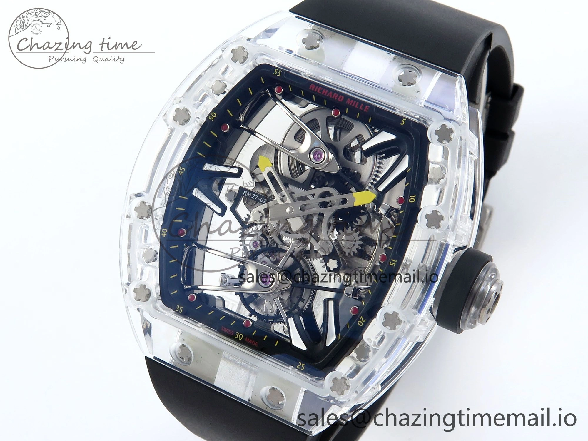 RM027-02 Transparent Tourbillon RMF Best Edition Skeleton Dial on Black Rubber Strap