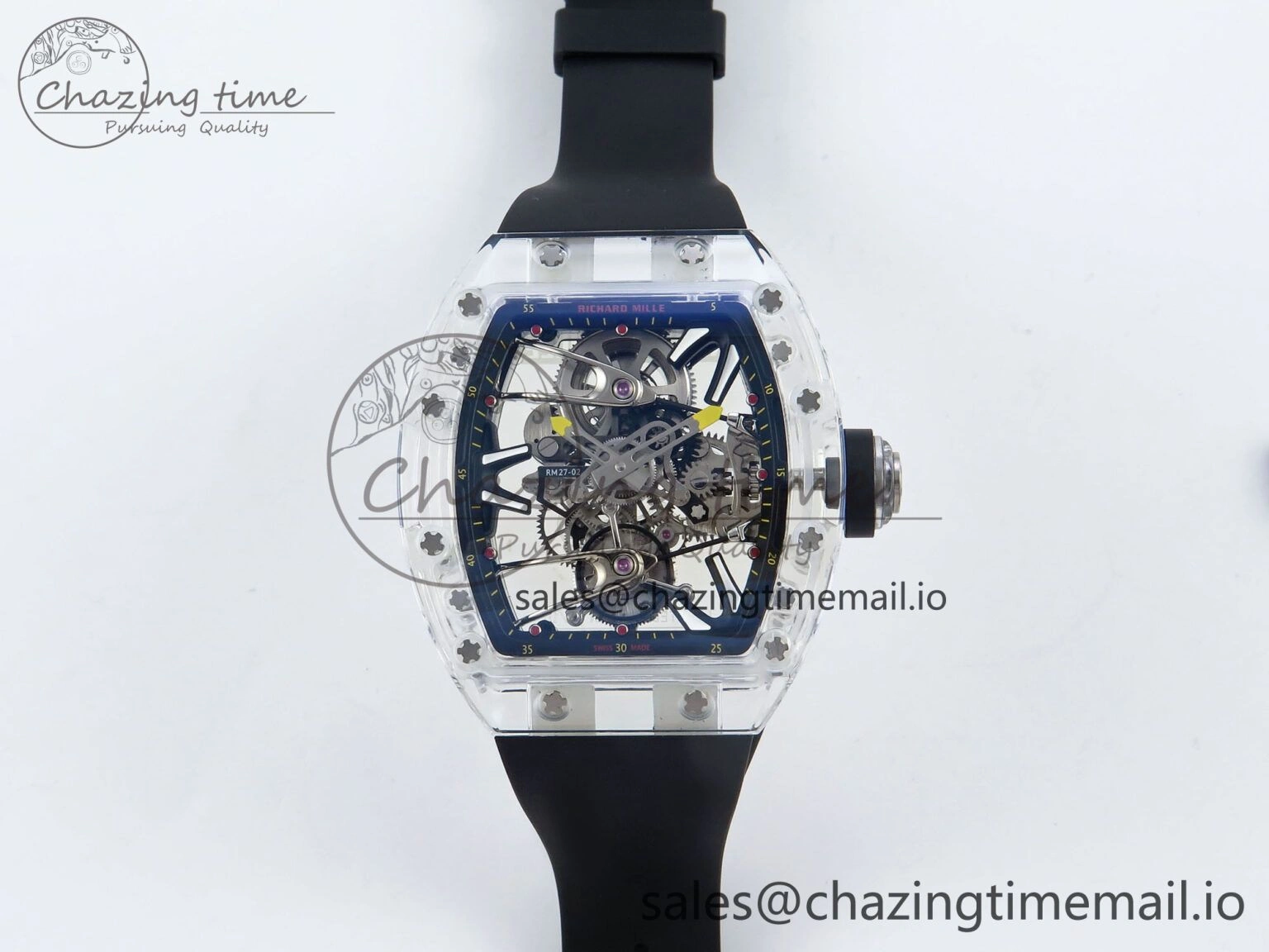 RM027-02 Transparent Tourbillon RMF Best Edition Skeleton Dial on Black Rubber Strap