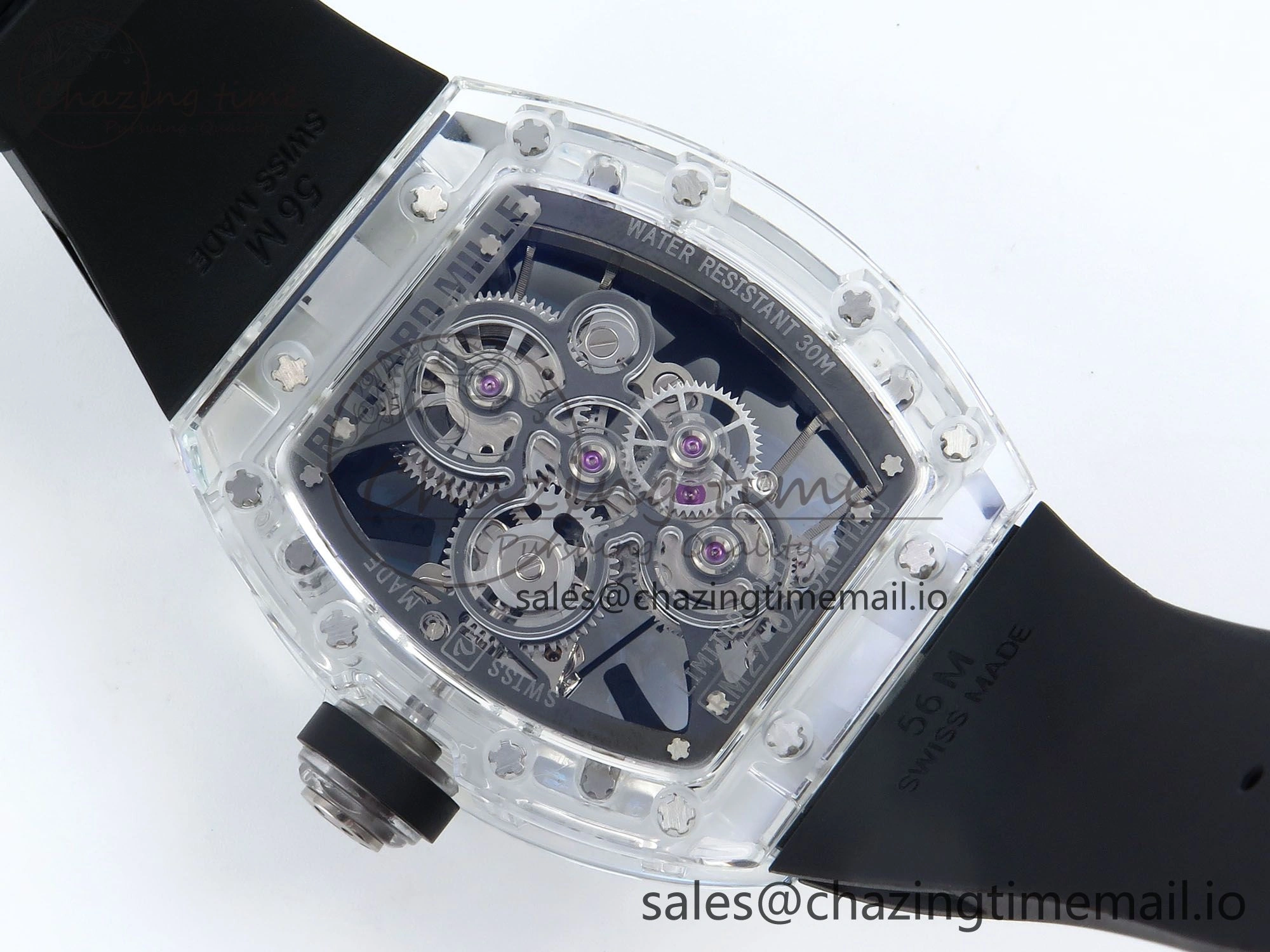 RM027-02 Transparent Tourbillon RMF Best Edition Skeleton Dial on Black Rubber Strap