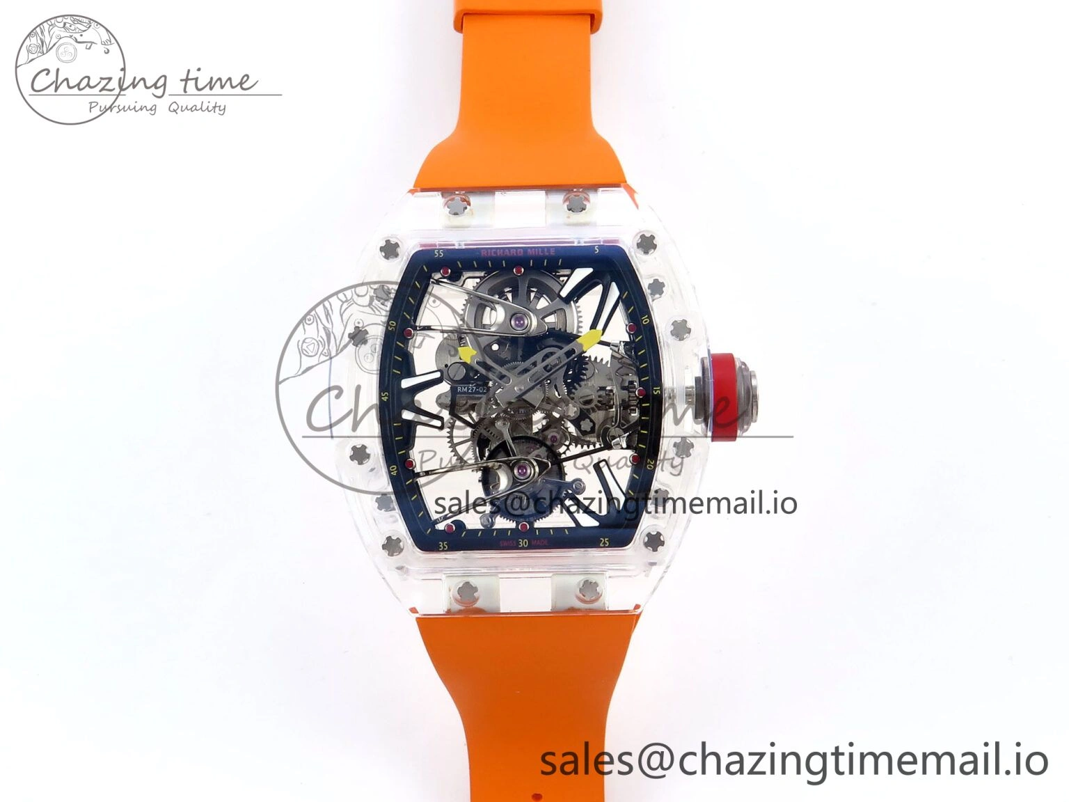 RM027-02 Transparent Tourbillon RMF Best Edition Skeleton Dial on Orange Rubber Strap