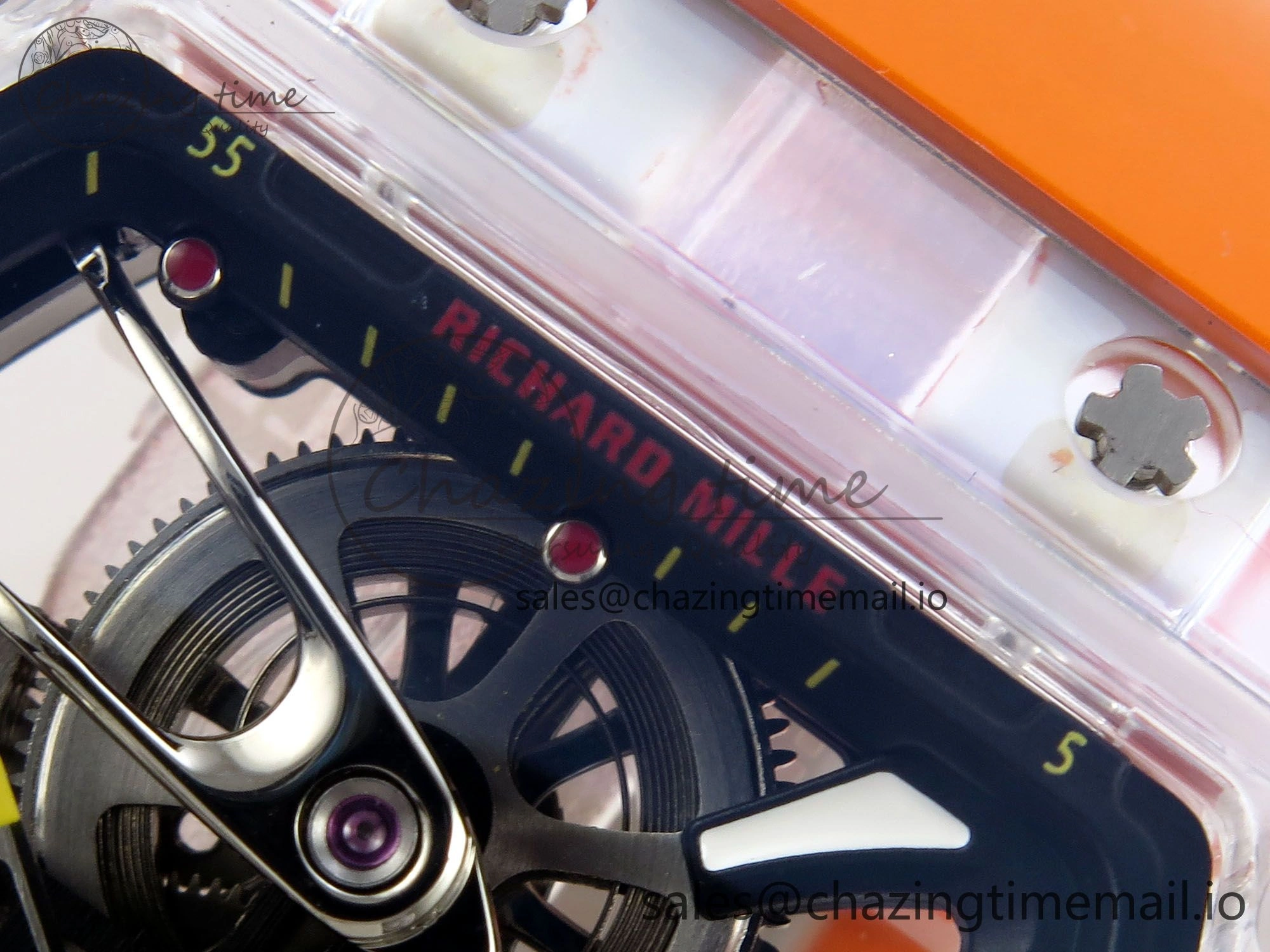 RM027-02 Transparent Tourbillon RMF Best Edition Skeleton Dial on Orange Rubber Strap