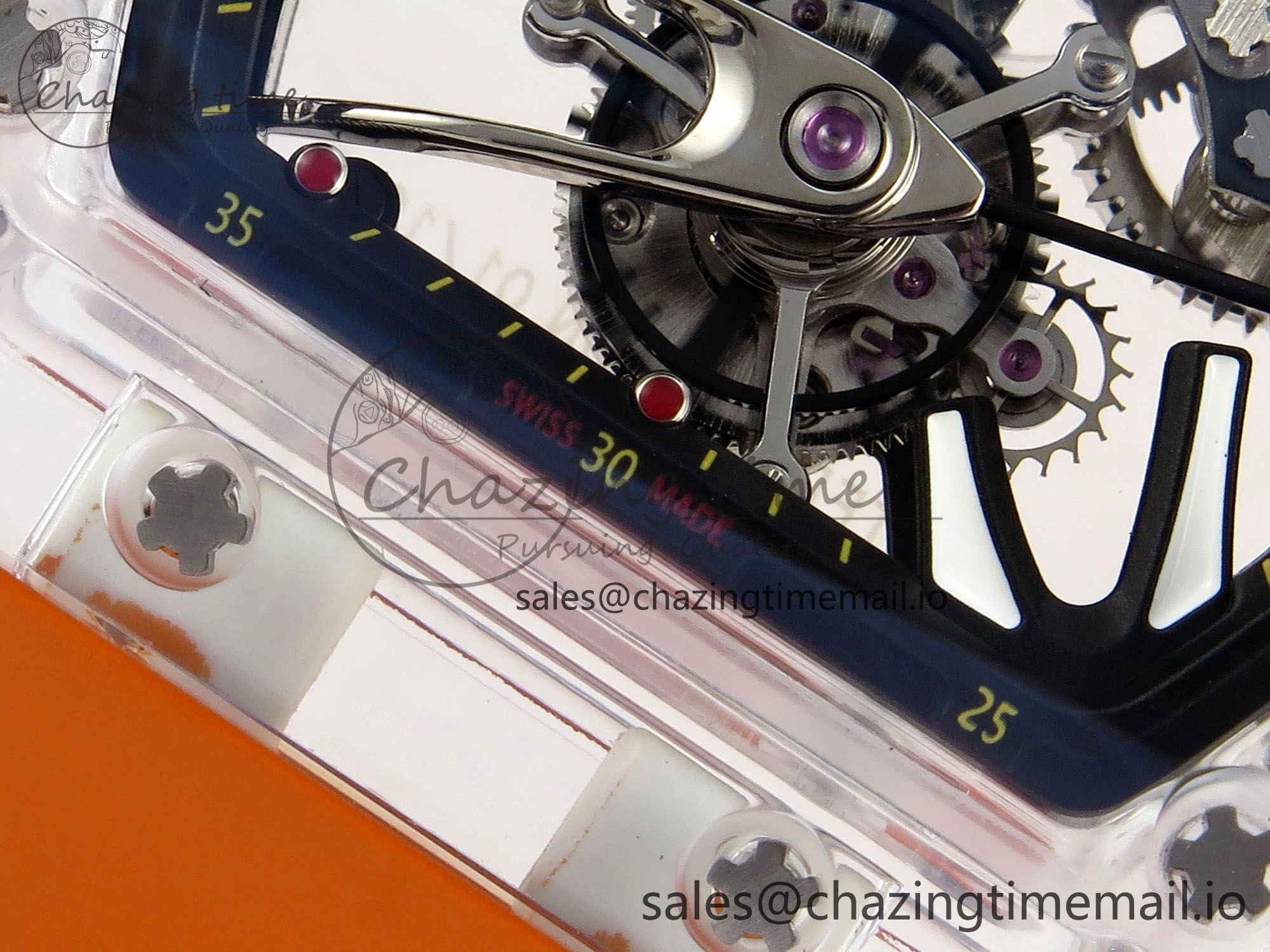 RM027-02 Transparent Tourbillon RMF Best Edition Skeleton Dial on Orange Rubber Strap