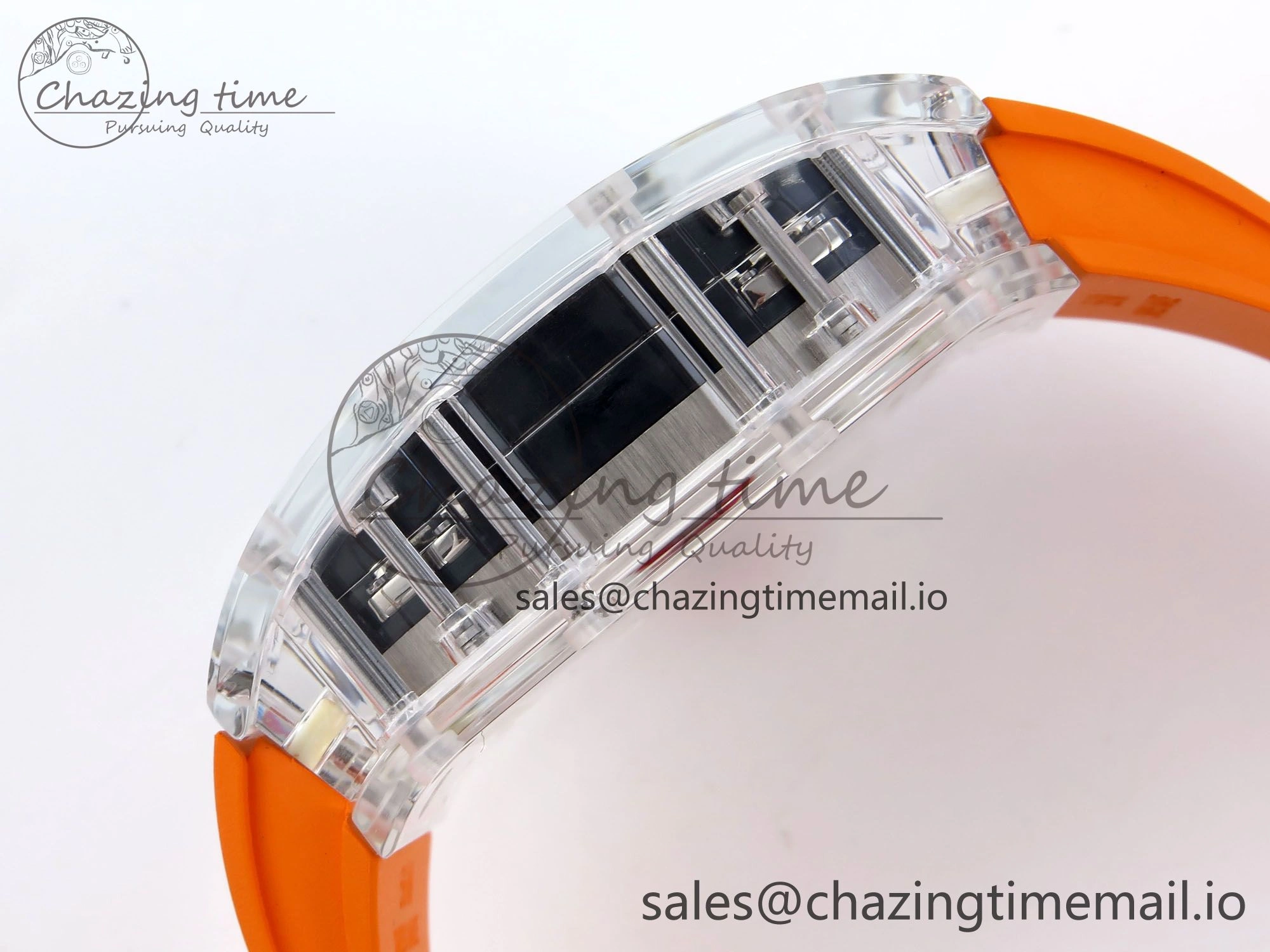 RM027-02 Transparent Tourbillon RMF Best Edition Skeleton Dial on Orange Rubber Strap