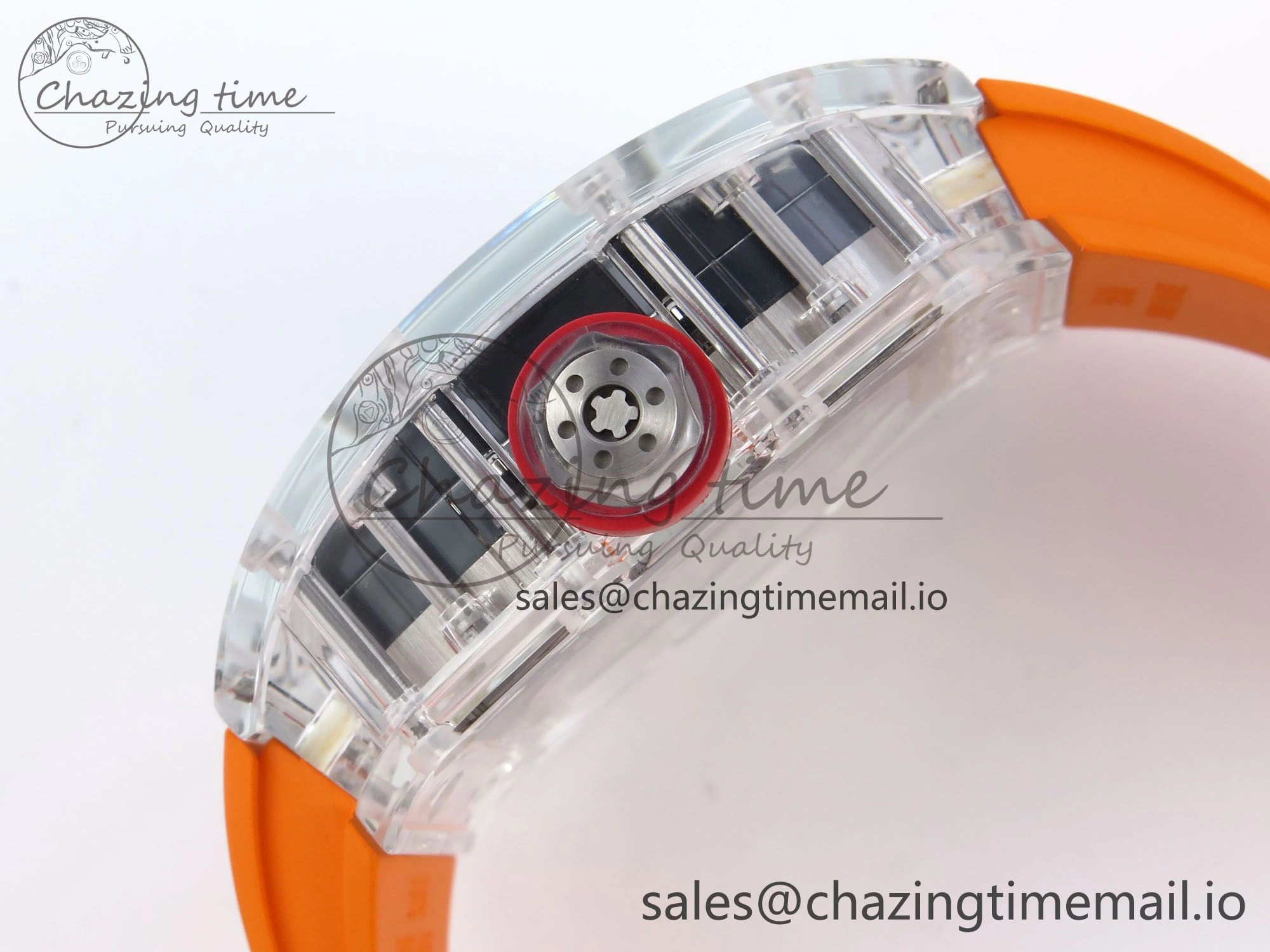 RM027-02 Transparent Tourbillon RMF Best Edition Skeleton Dial on Orange Rubber Strap