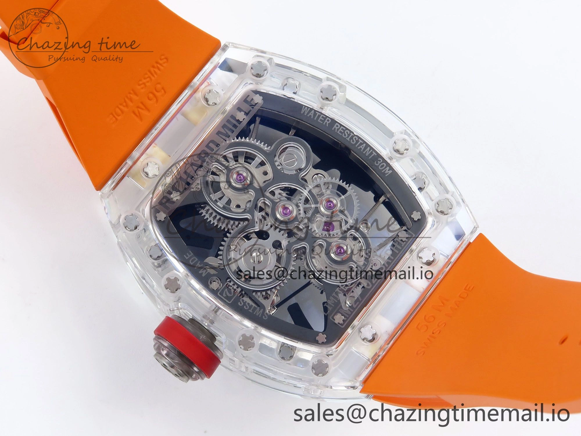 RM027-02 Transparent Tourbillon RMF Best Edition Skeleton Dial on Orange Rubber Strap