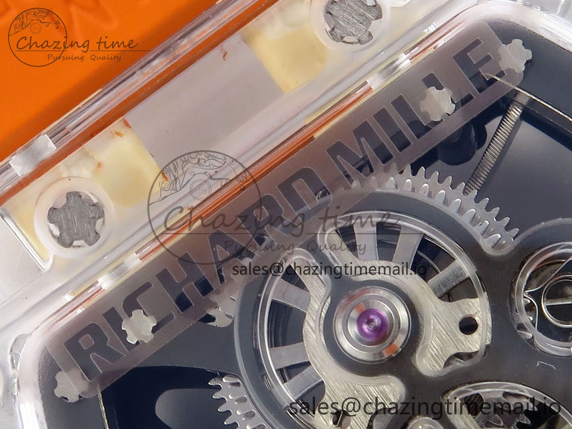 RM027-02 Transparent Tourbillon RMF Best Edition Skeleton Dial on Orange Rubber Strap