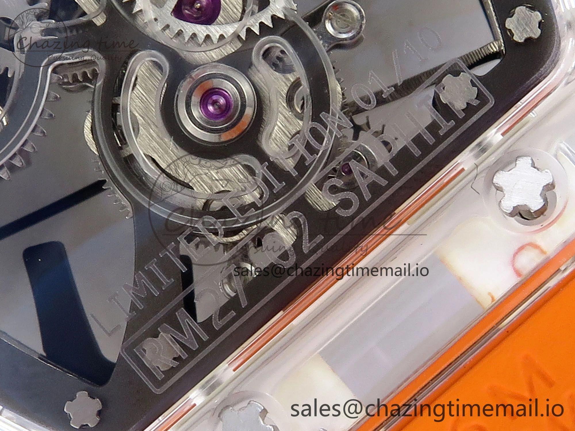 RM027-02 Transparent Tourbillon RMF Best Edition Skeleton Dial on Orange Rubber Strap