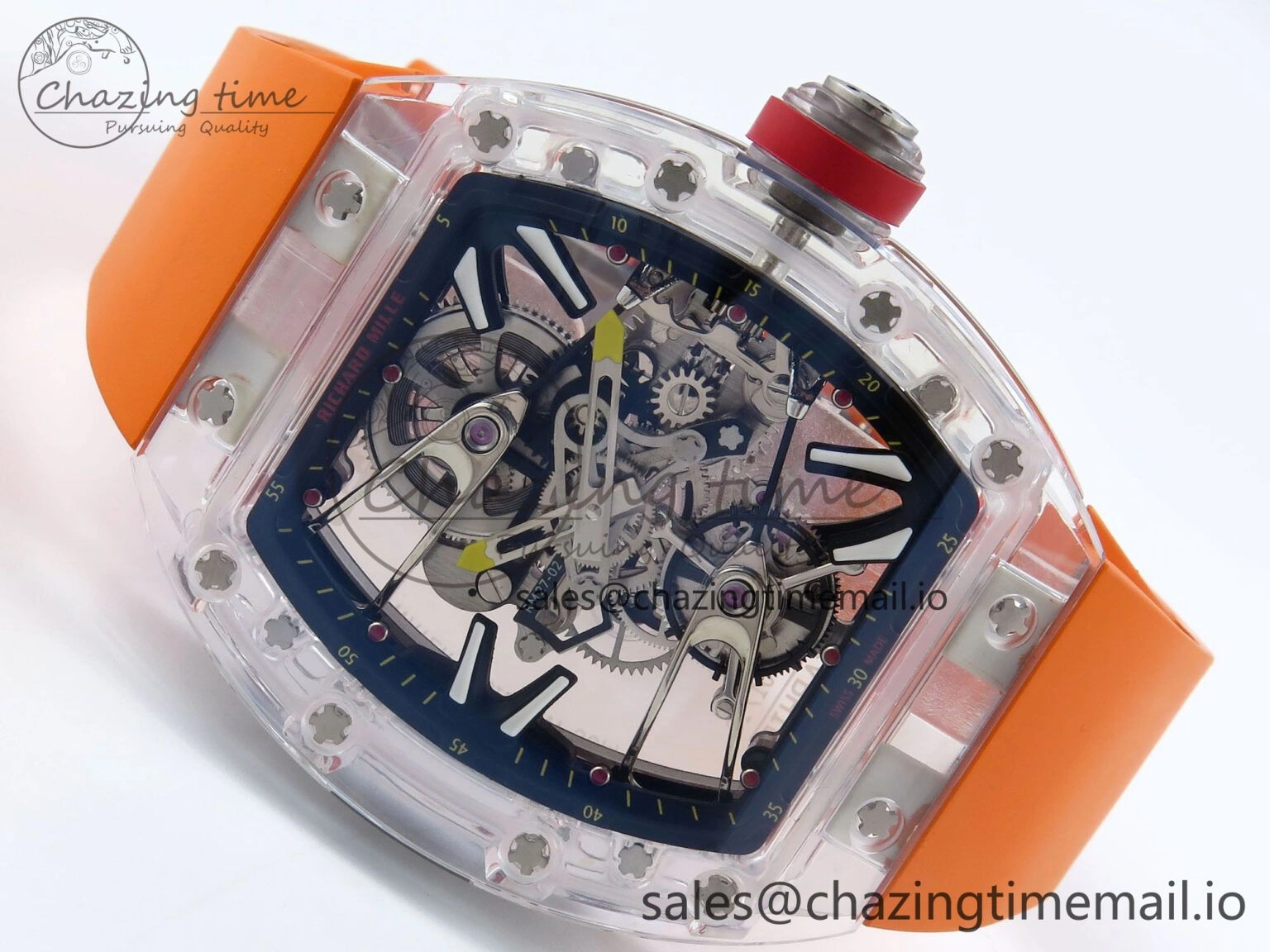 RM027-02 Transparent Tourbillon RMF Best Edition Skeleton Dial on Orange Rubber Strap