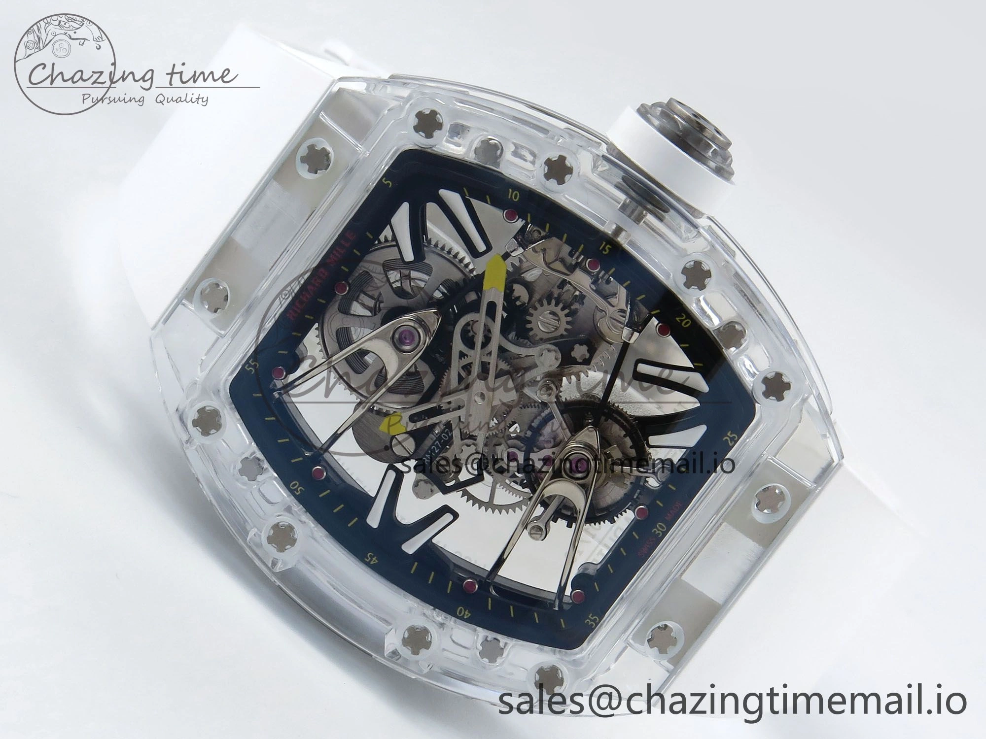 RM027-02 Transparent Tourbillon RMF Best Edition Skeleton Dial on White Rubber Strap
