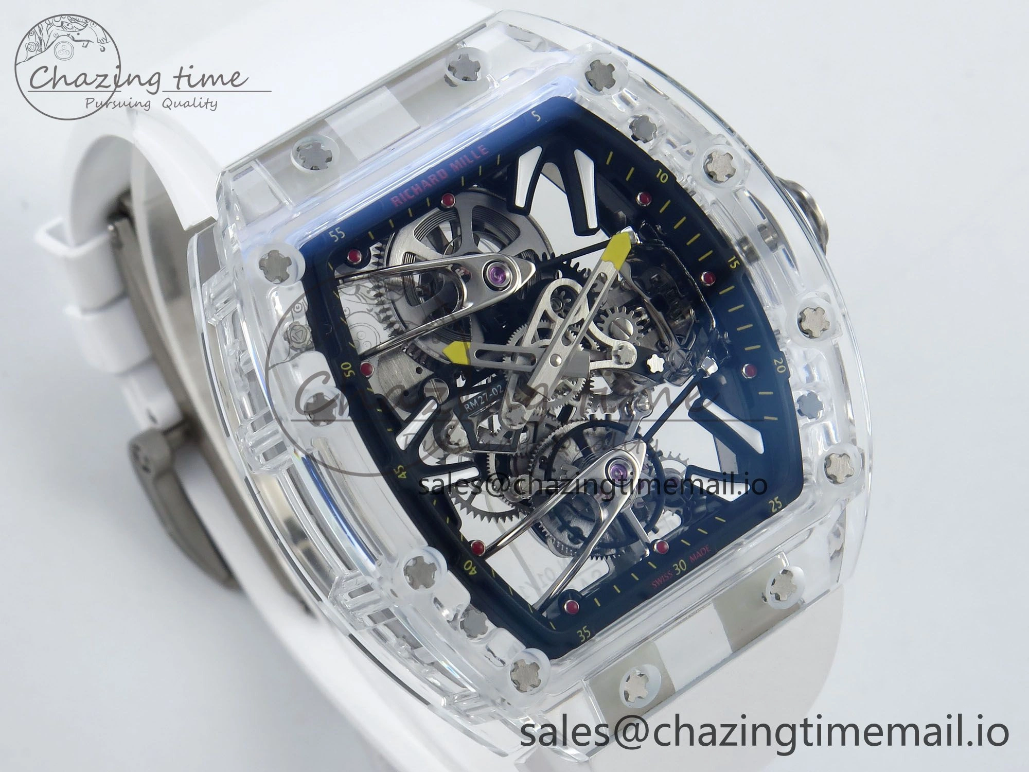 RM027-02 Transparent Tourbillon RMF Best Edition Skeleton Dial on White Rubber Strap