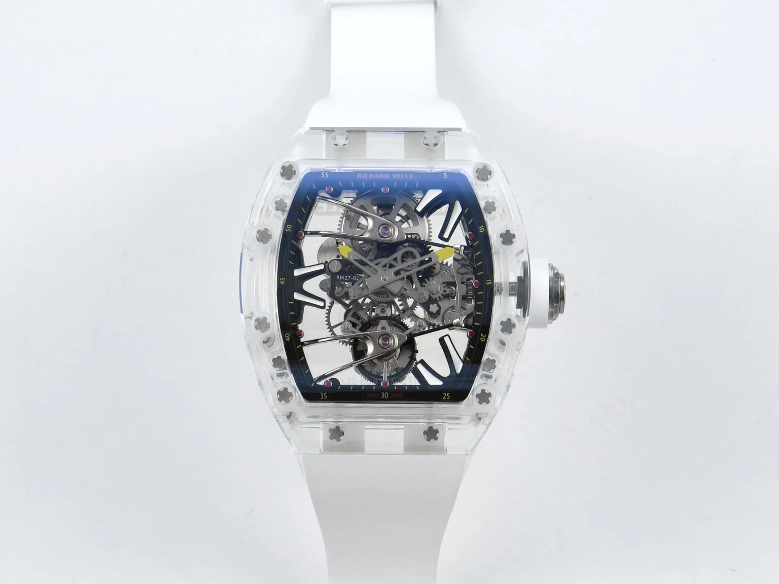 RM027-02 Transparent Tourbillon RMF Best Edition Skeleton Dial on White Rubber Strap