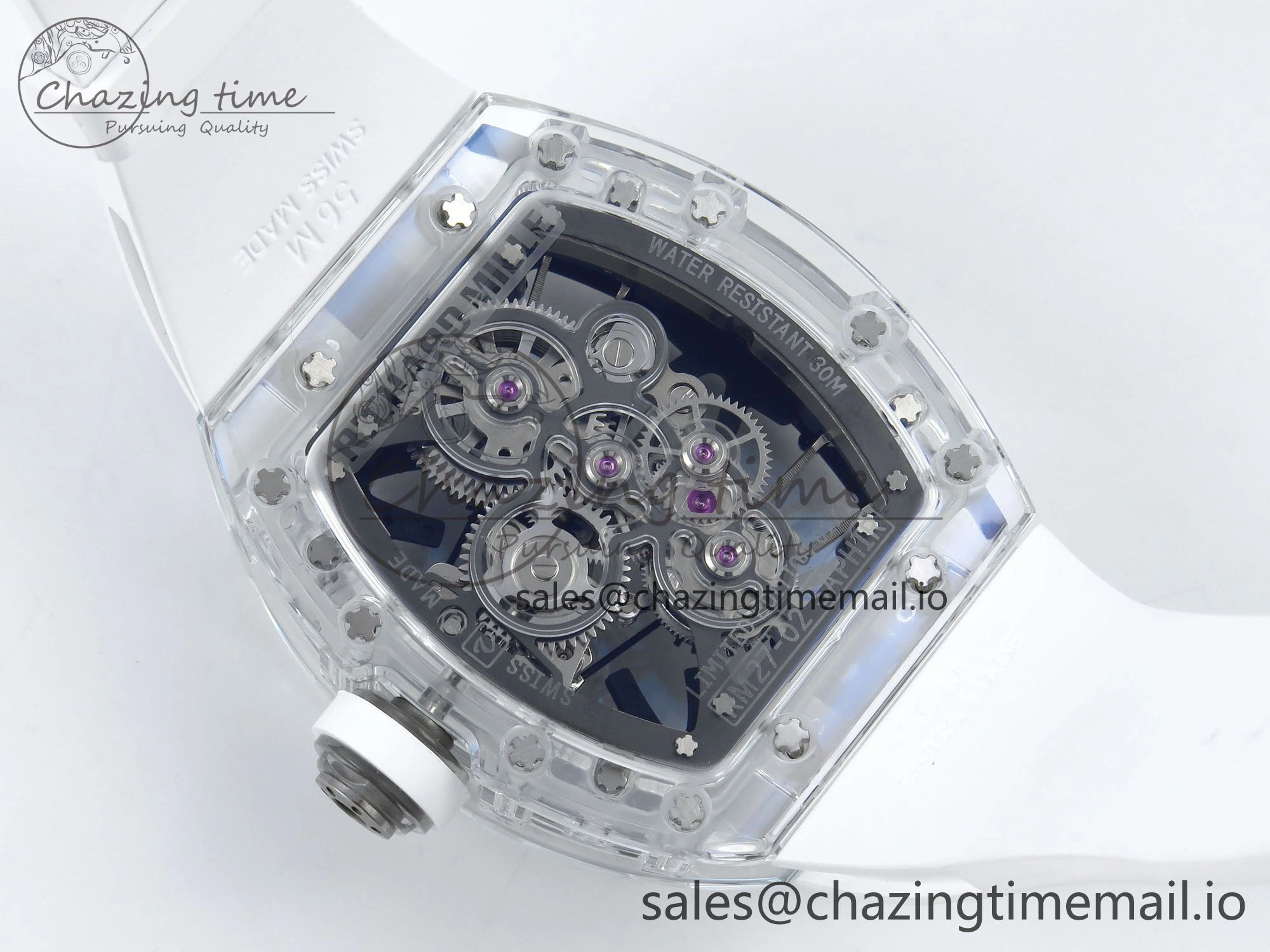 RM027-02 Transparent Tourbillon RMF Best Edition Skeleton Dial on White Rubber Strap
