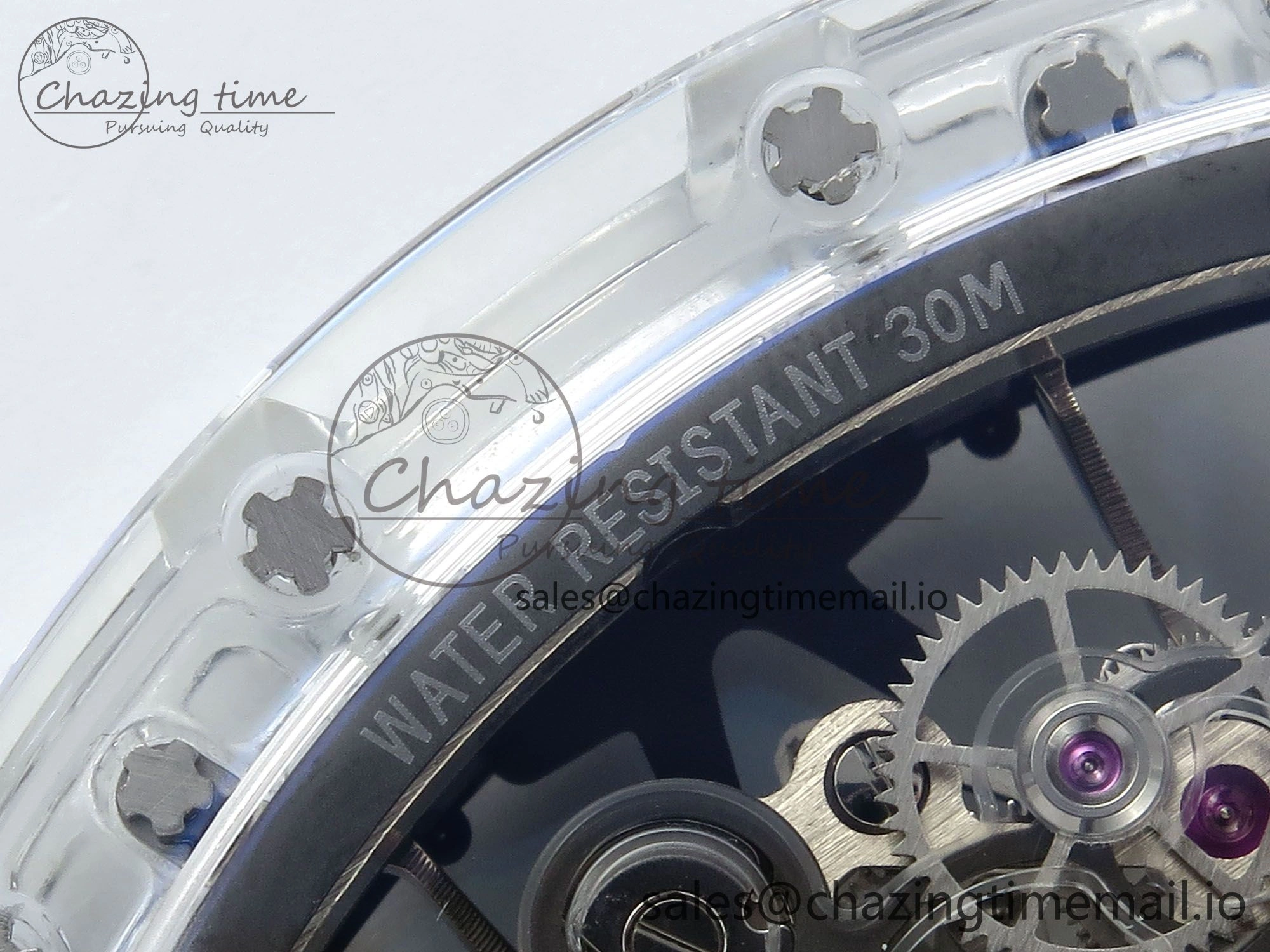 RM027-02 Transparent Tourbillon RMF Best Edition Skeleton Dial on White Rubber Strap