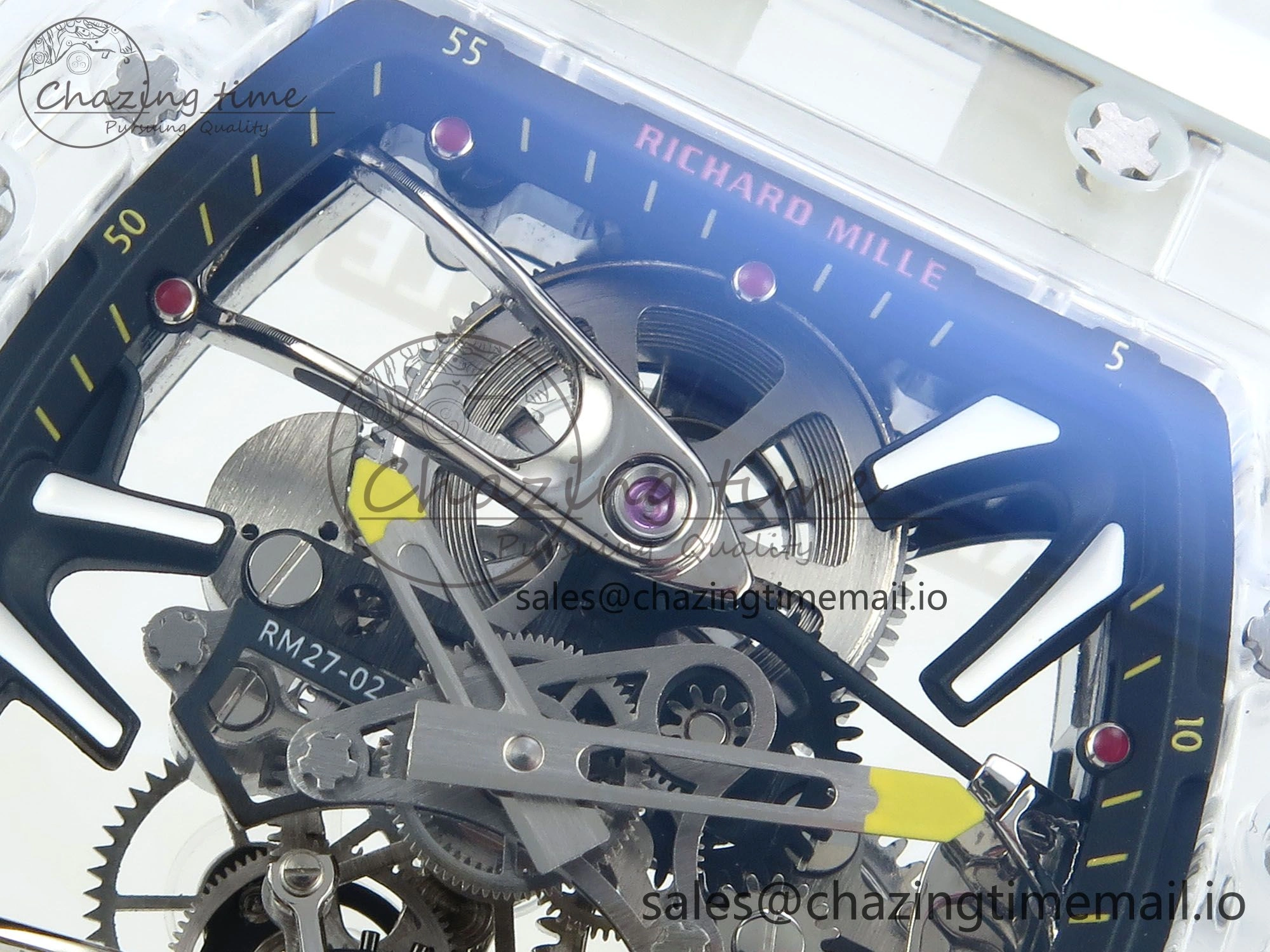 RM027-02 Transparent Tourbillon RMF Best Edition Skeleton Dial on White Rubber Strap