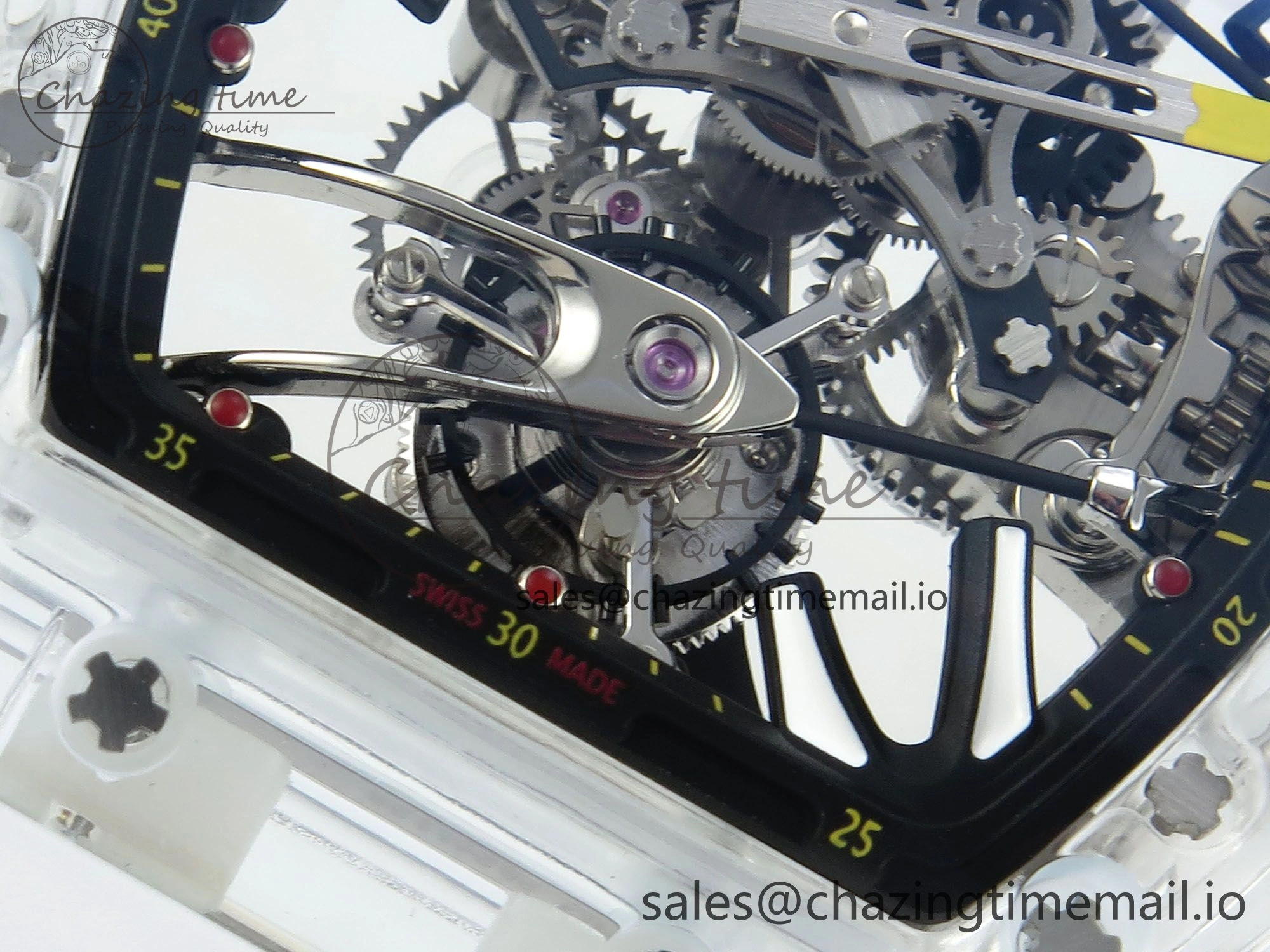 RM027-02 Transparent Tourbillon RMF Best Edition Skeleton Dial on White Rubber Strap