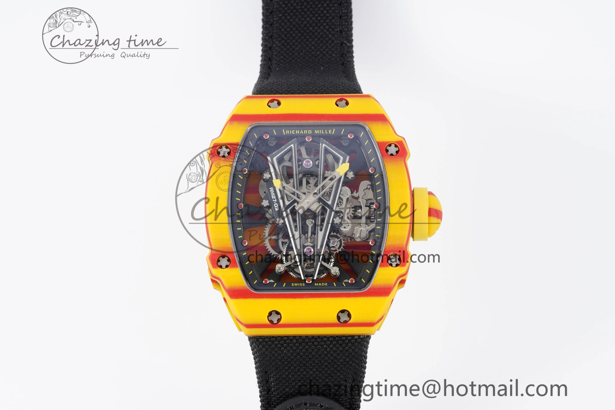 RM027-03 Real Tourbillon RMF Best Edition Orange Red Carbon Skeleton Dial on Black Nylon Strap