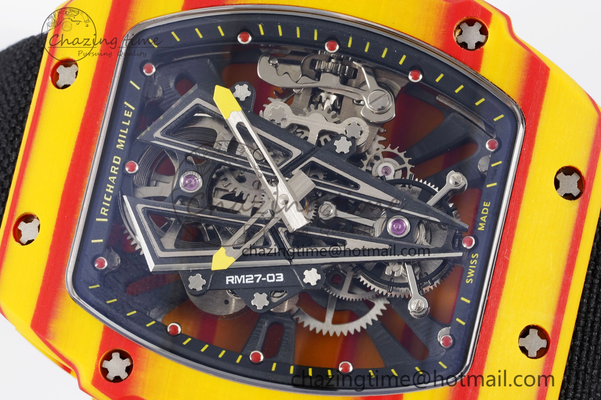 RM027-03 Real Tourbillon RMF Best Edition Orange Red Carbon Skeleton Dial on Black Nylon Strap