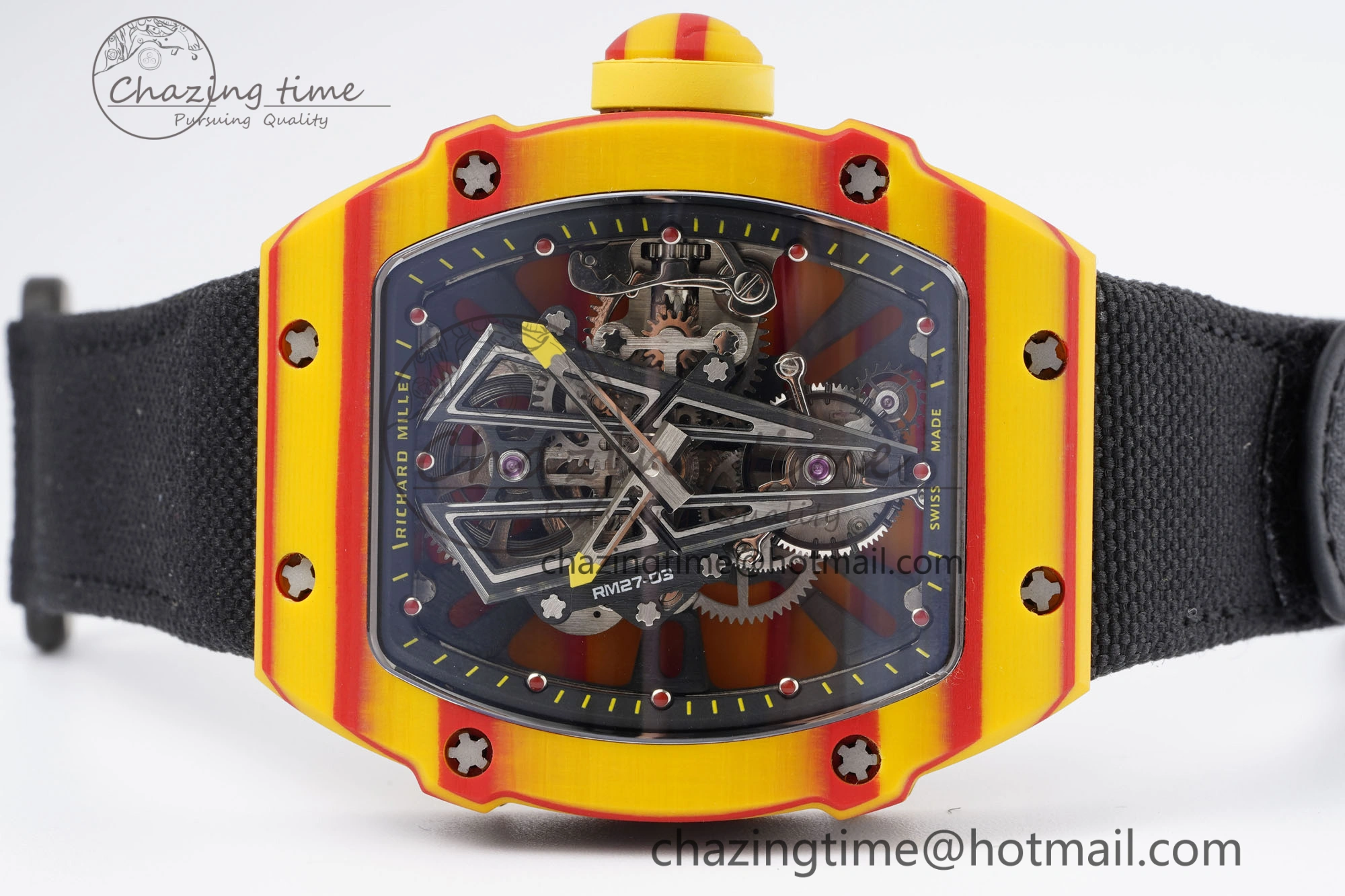 RM027-03 Real Tourbillon RMF Best Edition Orange Red Carbon Skeleton Dial on Black Nylon Strap