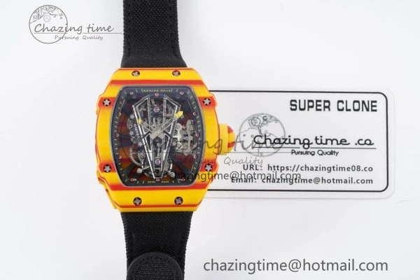 RM027-03 Real Tourbillon RMF Best Edition Orange Red Carbon Skeleton Dial on Black Nylon Strap