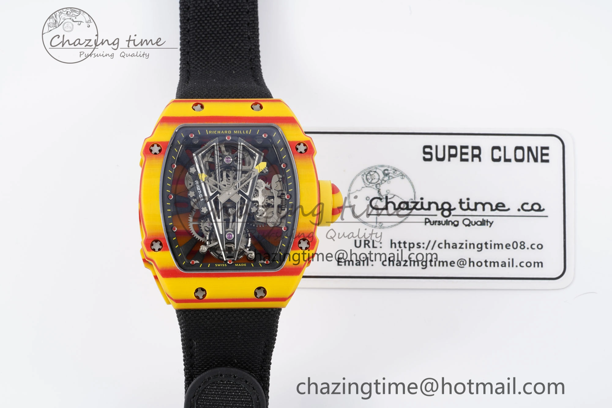 RM027-03 Real Tourbillon RMF Best Edition Orange Red Carbon Skeleton Dial on Black Nylon Strap