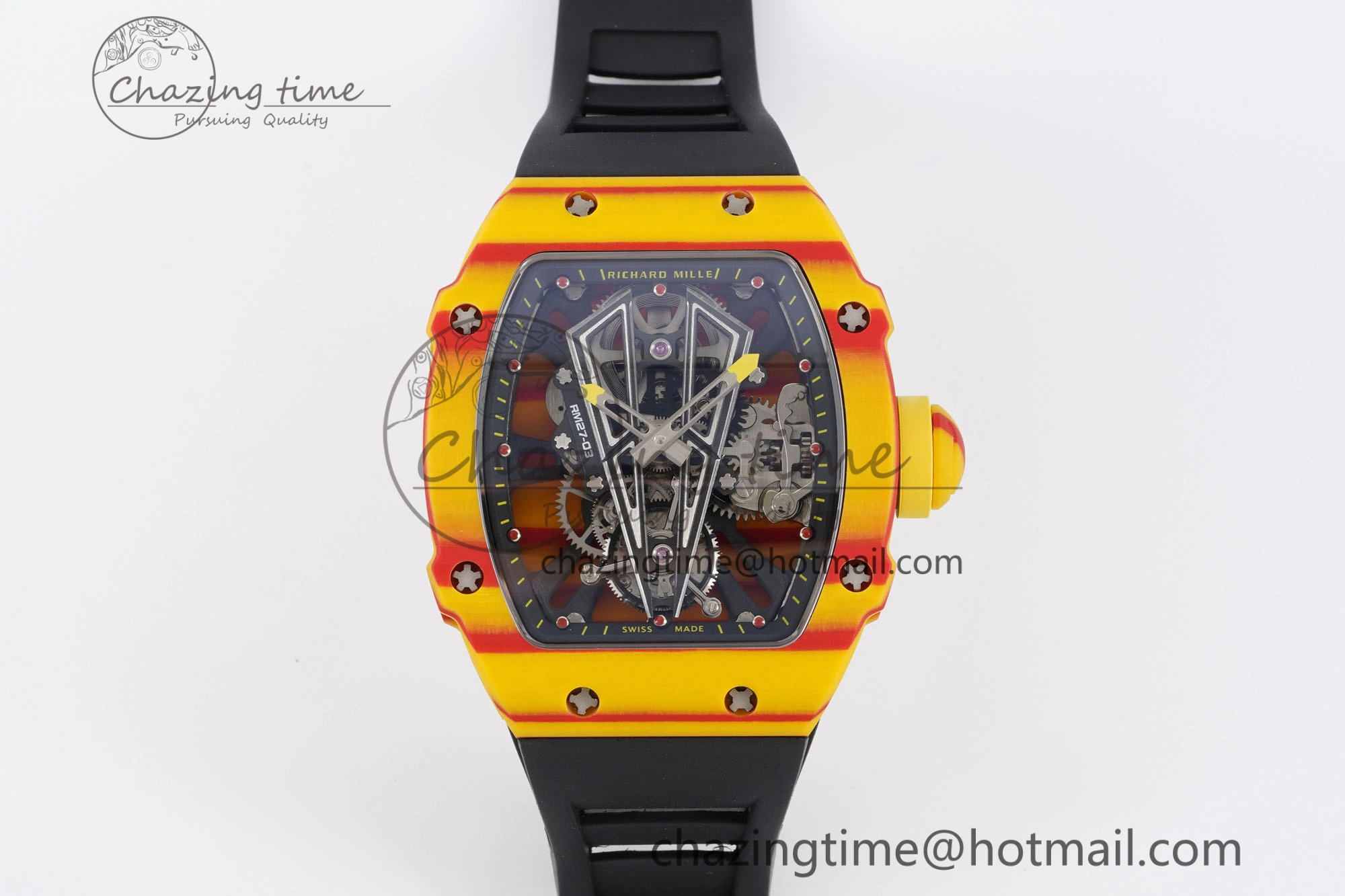 RM027-03 Real Tourbillon RMF Best Edition Orange Red Carbon Skeleton Dial on Black Rubber Strap