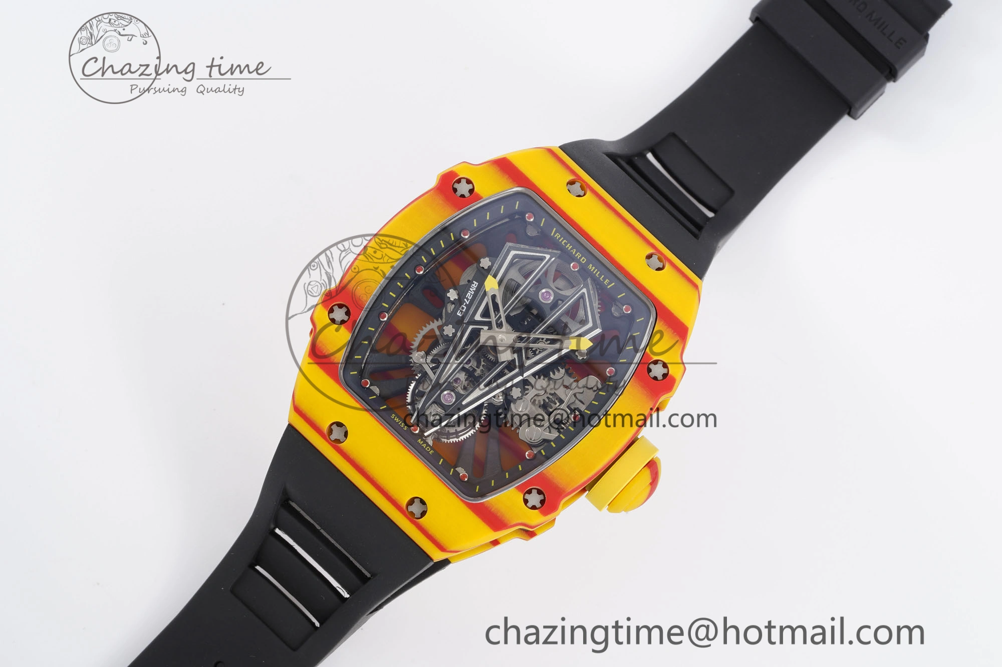 RM027-03 Real Tourbillon RMF Best Edition Orange Red Carbon Skeleton Dial on Black Rubber Strap