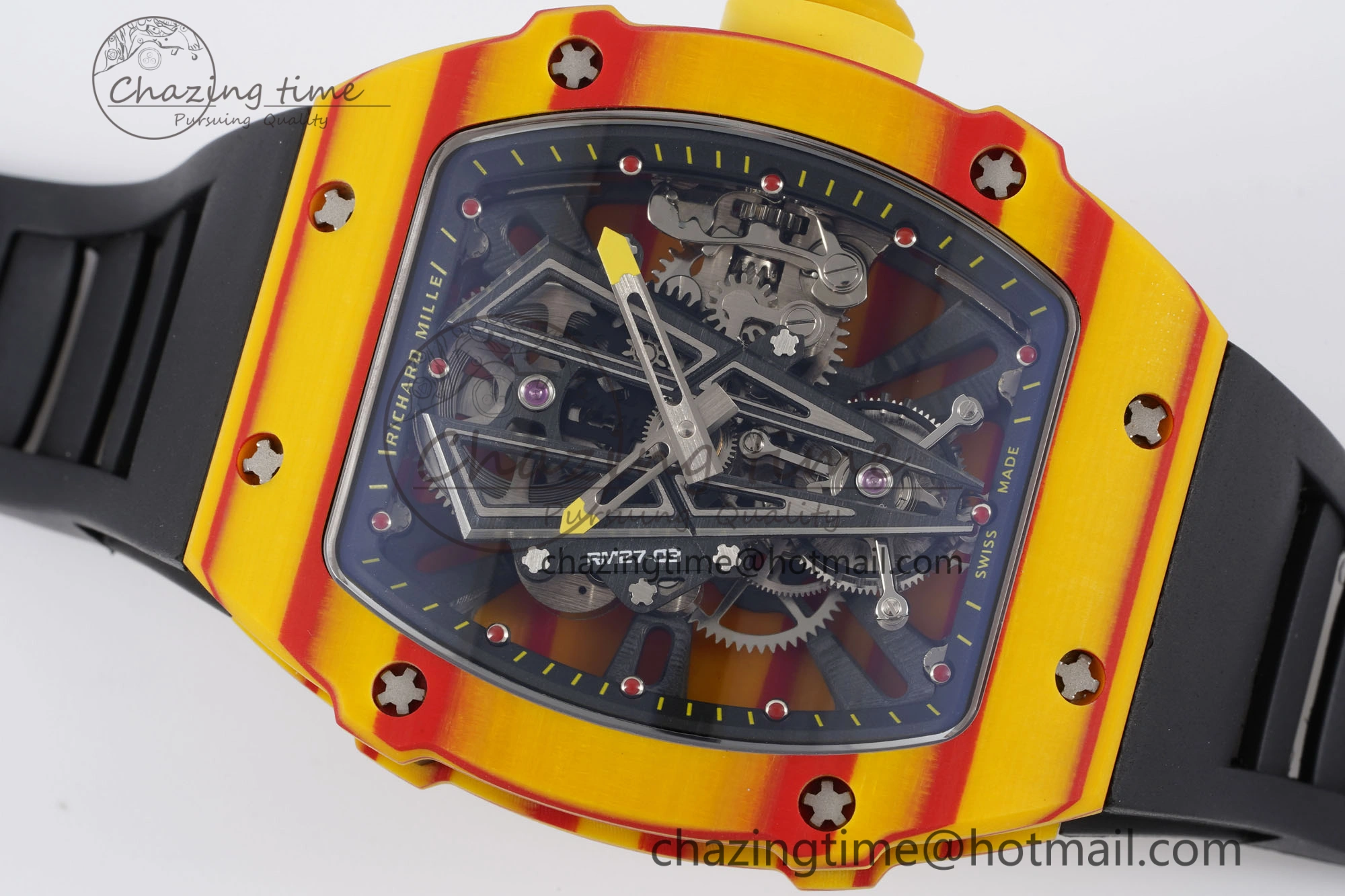 RM027-03 Real Tourbillon RMF Best Edition Orange Red Carbon Skeleton Dial on Black Rubber Strap
