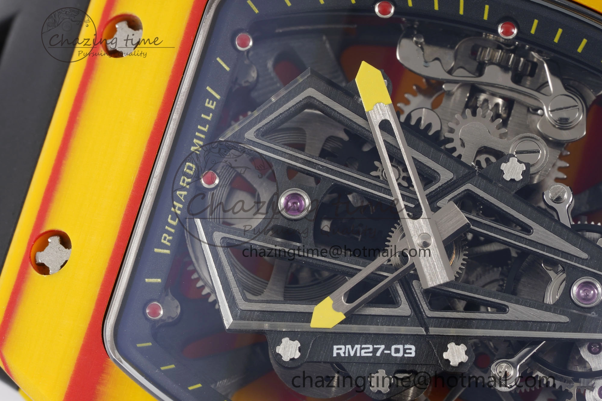 RM027-03 Real Tourbillon RMF Best Edition Orange Red Carbon Skeleton Dial on Black Rubber Strap