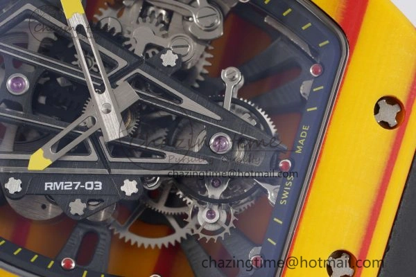 RM027-03 Real Tourbillon RMF Best Edition Orange Red Carbon Skeleton Dial on Black Rubber Strap