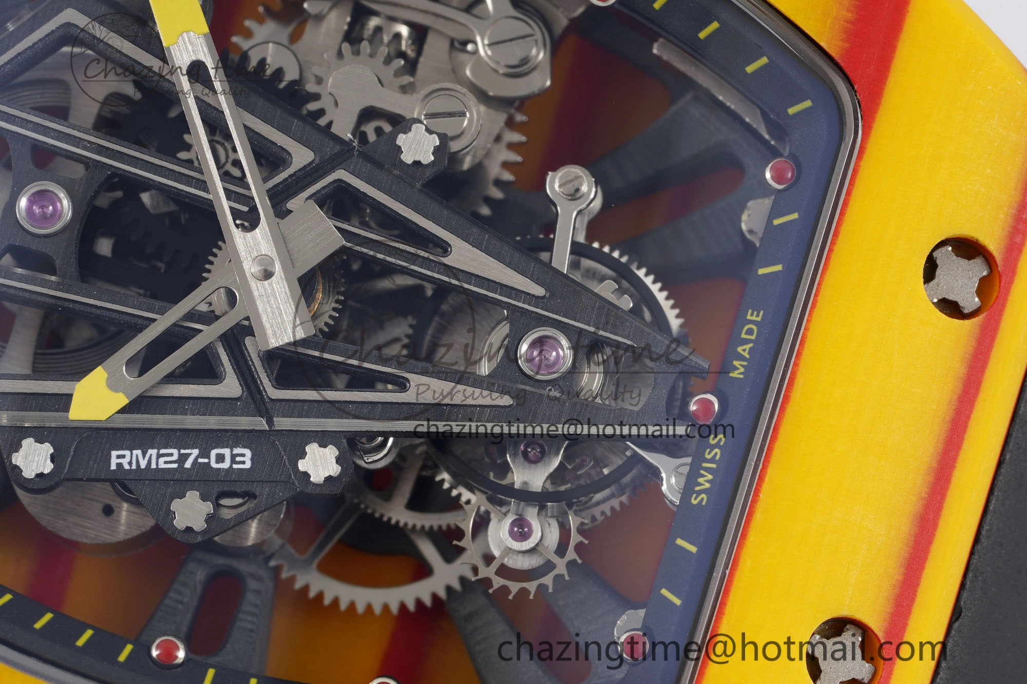RM027-03 Real Tourbillon RMF Best Edition Orange Red Carbon Skeleton Dial on Black Rubber Strap
