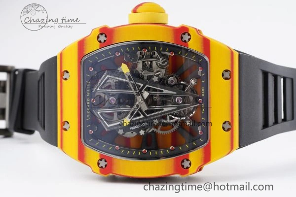 RM027-03 Real Tourbillon RMF Best Edition Orange Red Carbon Skeleton Dial on Black Rubber Strap