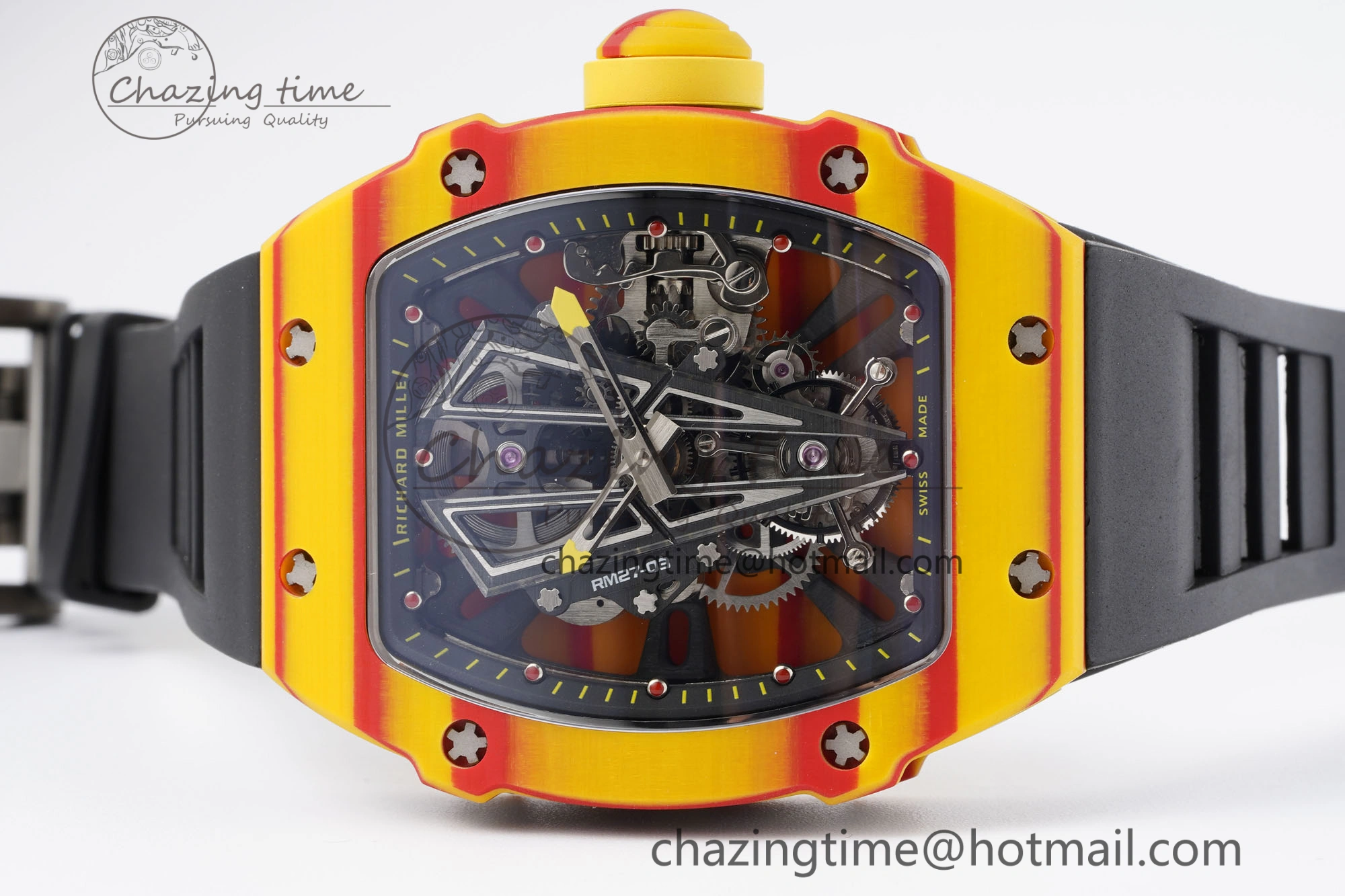 RM027-03 Real Tourbillon RMF Best Edition Orange Red Carbon Skeleton Dial on Black Rubber Strap