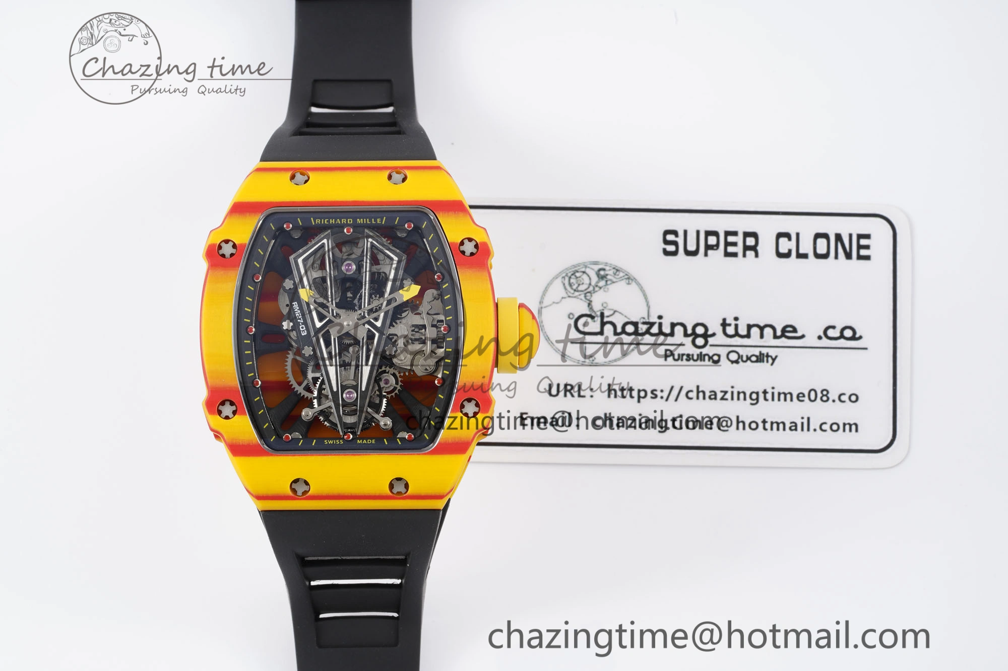 RM027-03 Real Tourbillon RMF Best Edition Orange Red Carbon Skeleton Dial on Black Rubber Strap