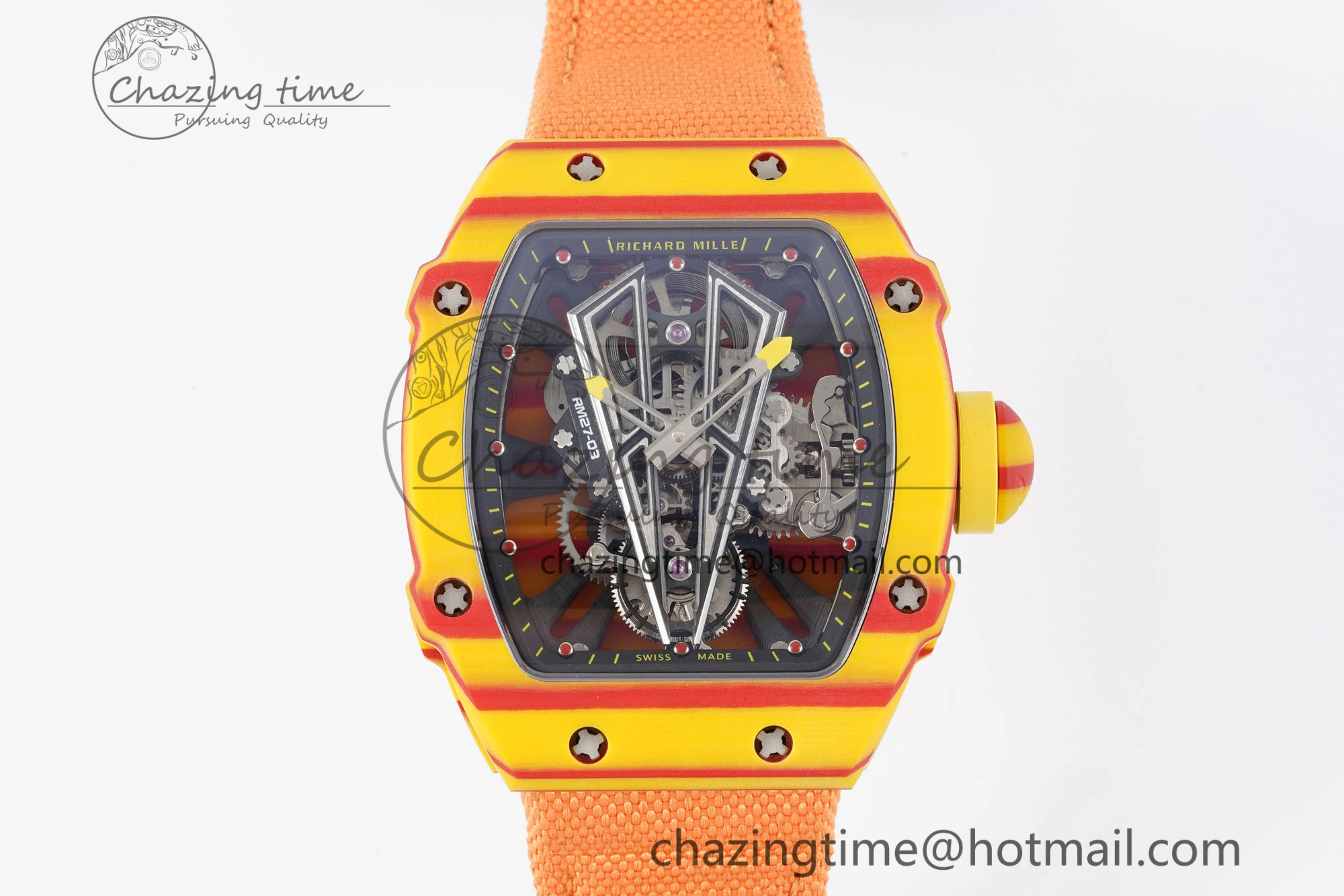RM027-03 Real Tourbillon RMF Best Edition Orange Red Carbon Skeleton Dial on Orange Nylon Strap