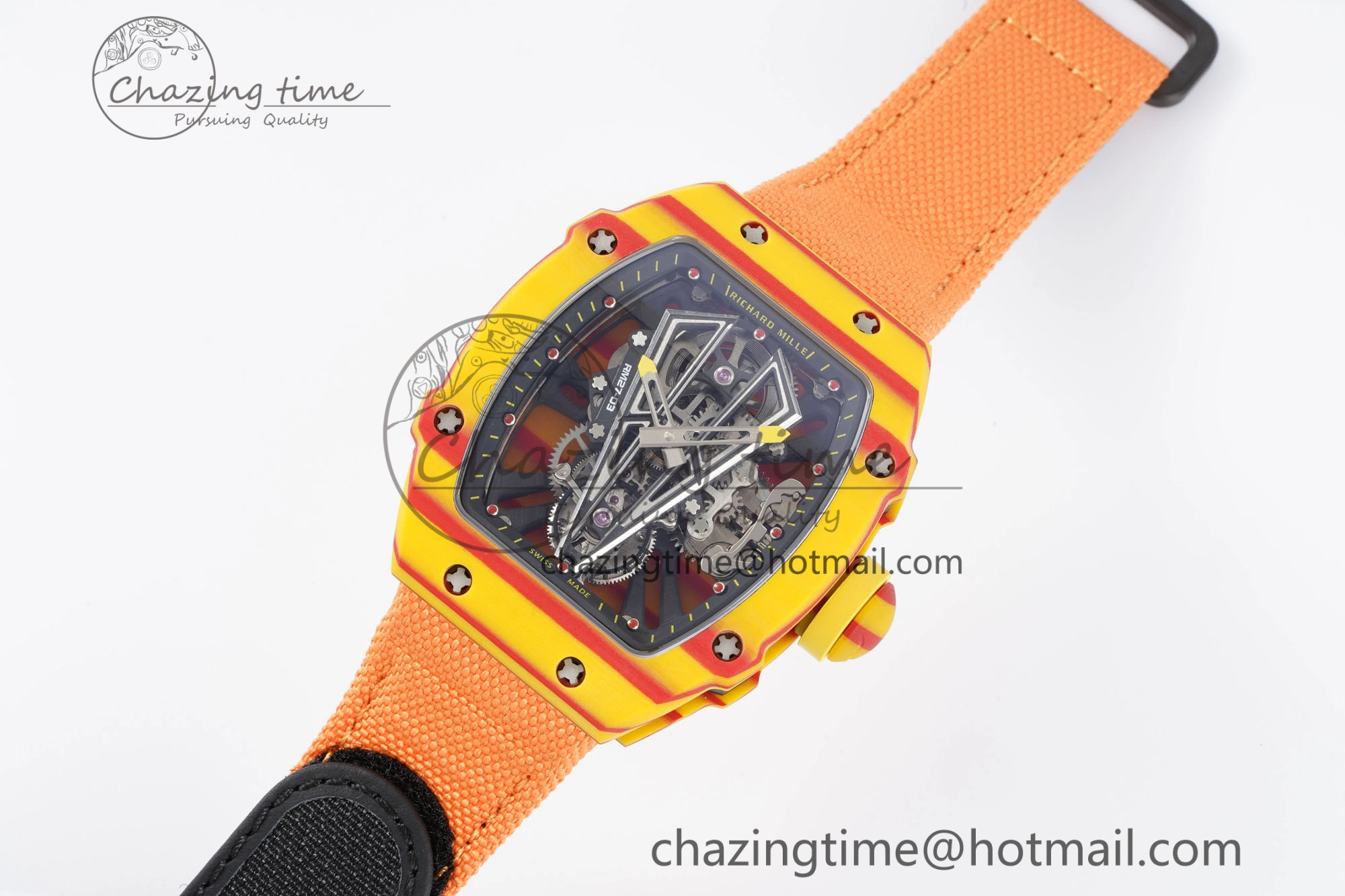 RM027-03 Real Tourbillon RMF Best Edition Orange Red Carbon Skeleton Dial on Orange Nylon Strap