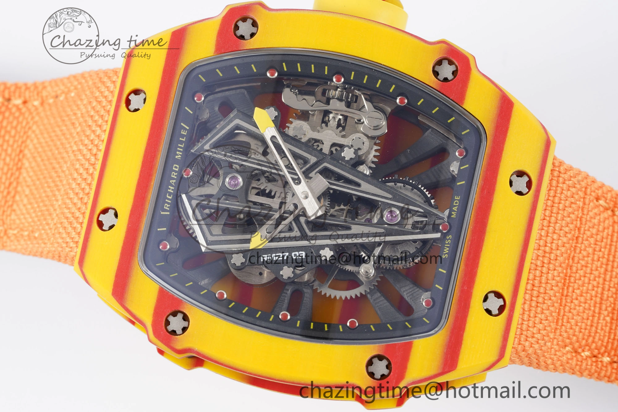 RM027-03 Real Tourbillon RMF Best Edition Orange Red Carbon Skeleton Dial on Orange Nylon Strap