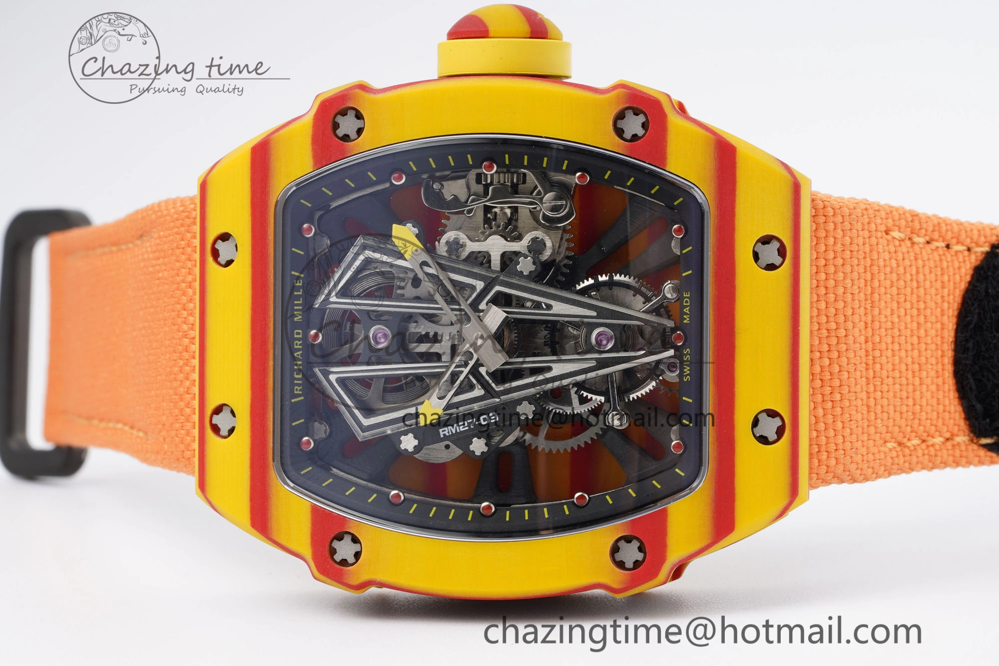 RM027-03 Real Tourbillon RMF Best Edition Orange Red Carbon Skeleton Dial on Orange Nylon Strap