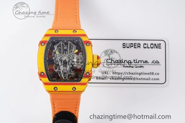 RM027-03 Real Tourbillon RMF Best Edition Orange Red Carbon Skeleton Dial on Orange Nylon Strap