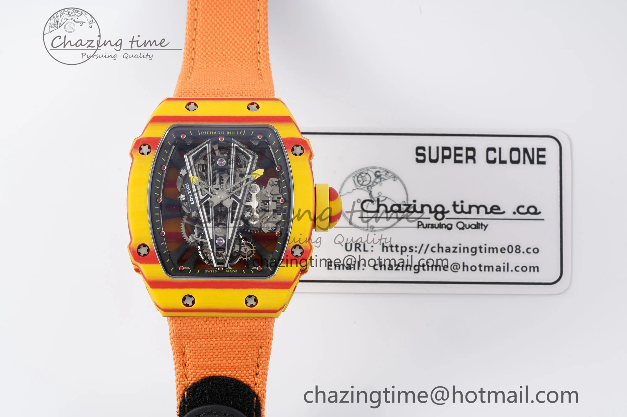 RM027-03 Real Tourbillon RMF Best Edition Orange Red Carbon Skeleton Dial on Orange Nylon Strap