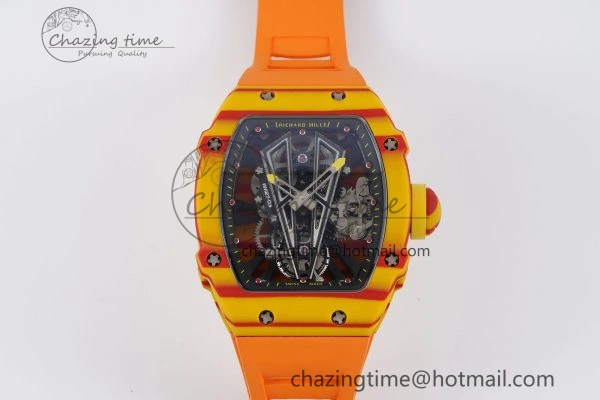 RM027-03 Real Tourbillon RMF Best Edition Orange Red Carbon Skeleton Dial on Orange Rubber Strap