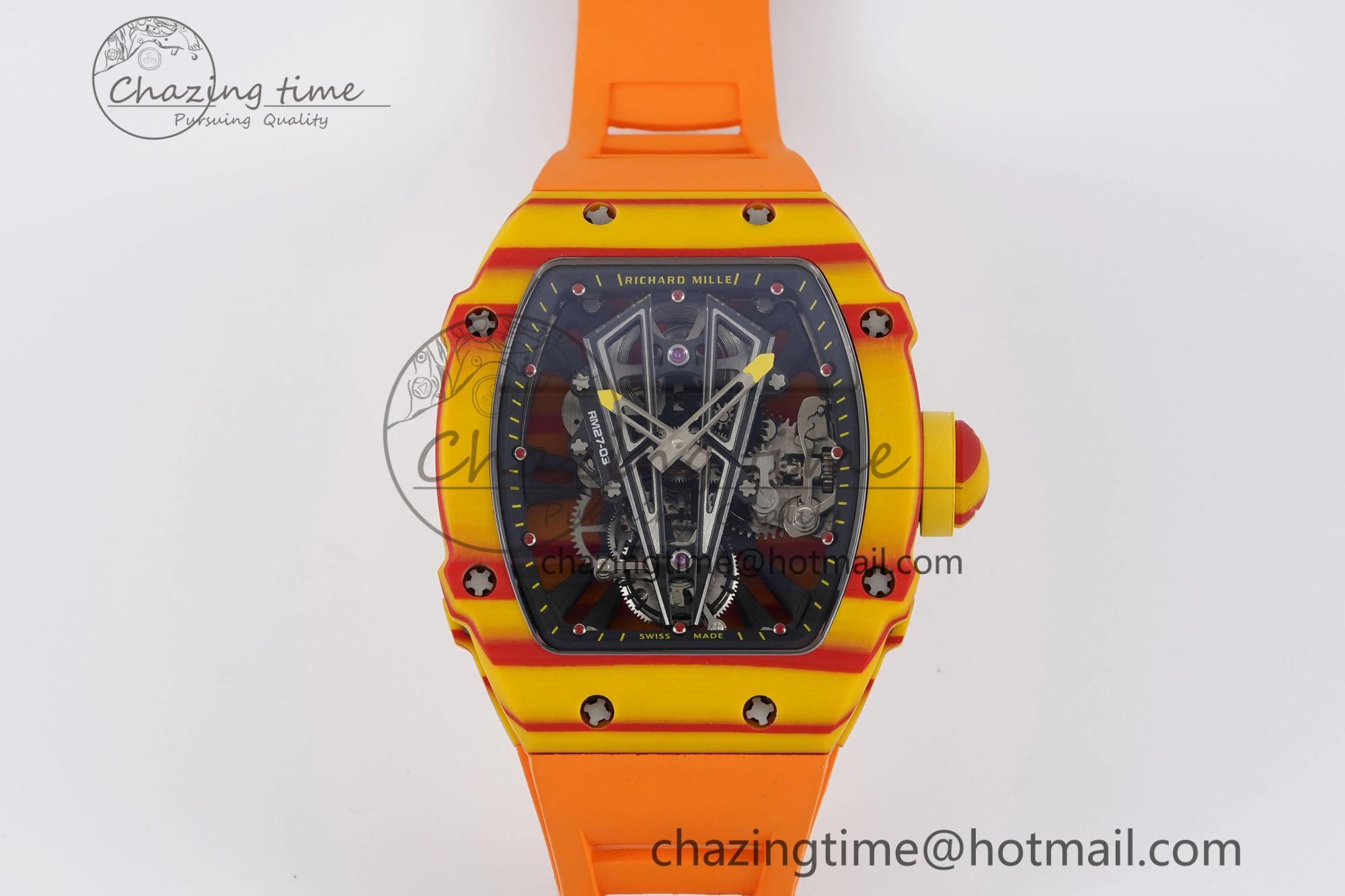 RM027-03 Real Tourbillon RMF Best Edition Orange Red Carbon Skeleton Dial on Orange Rubber Strap