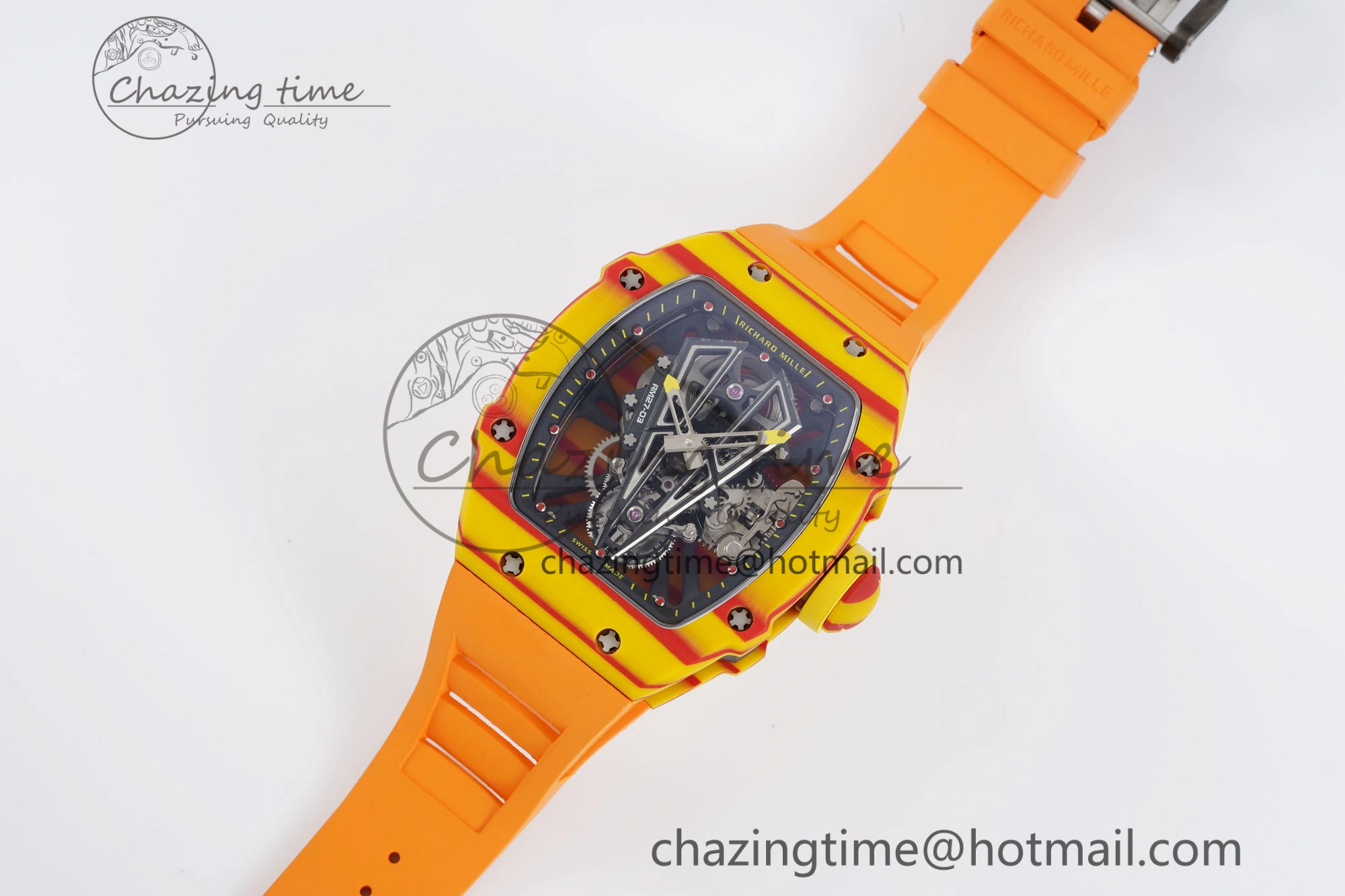 RM027-03 Real Tourbillon RMF Best Edition Orange Red Carbon Skeleton Dial on Orange Rubber Strap