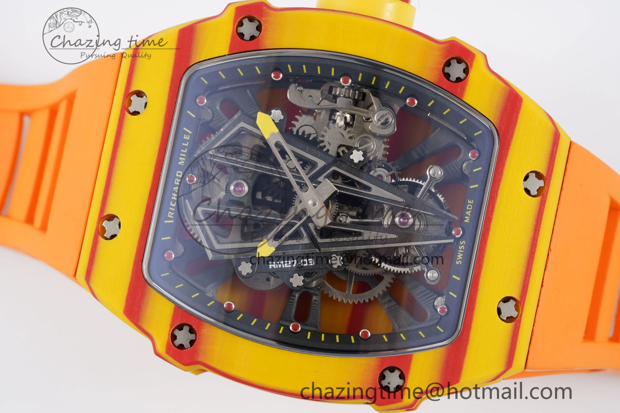 RM027-03 Real Tourbillon RMF Best Edition Orange Red Carbon Skeleton Dial on Orange Rubber Strap