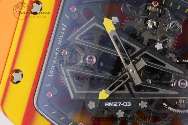 RM027-03 Real Tourbillon RMF Best Edition Orange Red Carbon Skeleton Dial on Orange Rubber Strap