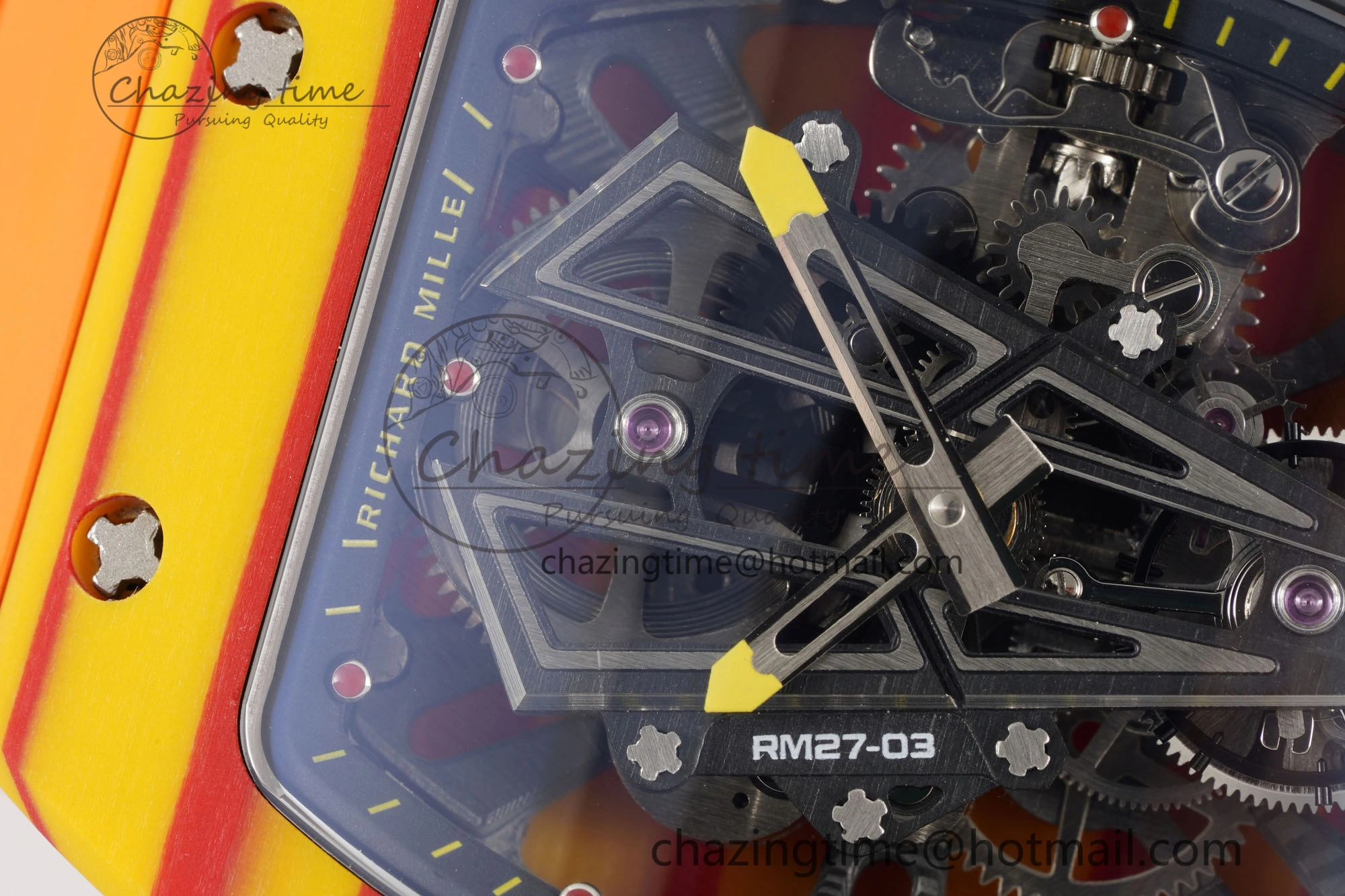 RM027-03 Real Tourbillon RMF Best Edition Orange Red Carbon Skeleton Dial on Orange Rubber Strap