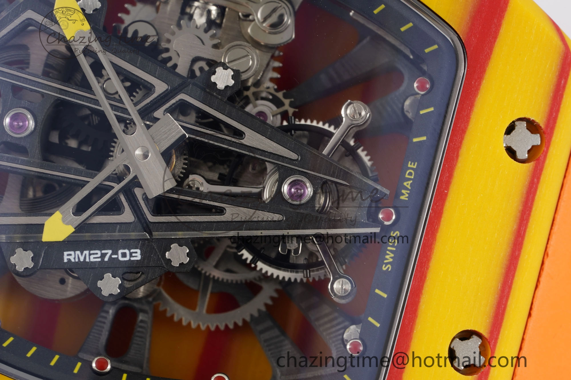 RM027-03 Real Tourbillon RMF Best Edition Orange Red Carbon Skeleton Dial on Orange Rubber Strap
