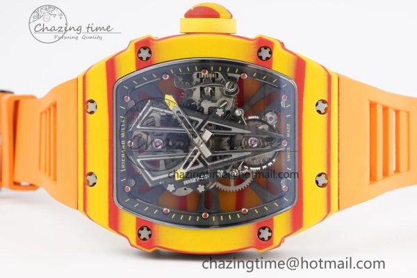 RM027-03 Real Tourbillon RMF Best Edition Orange Red Carbon Skeleton Dial on Orange Rubber Strap