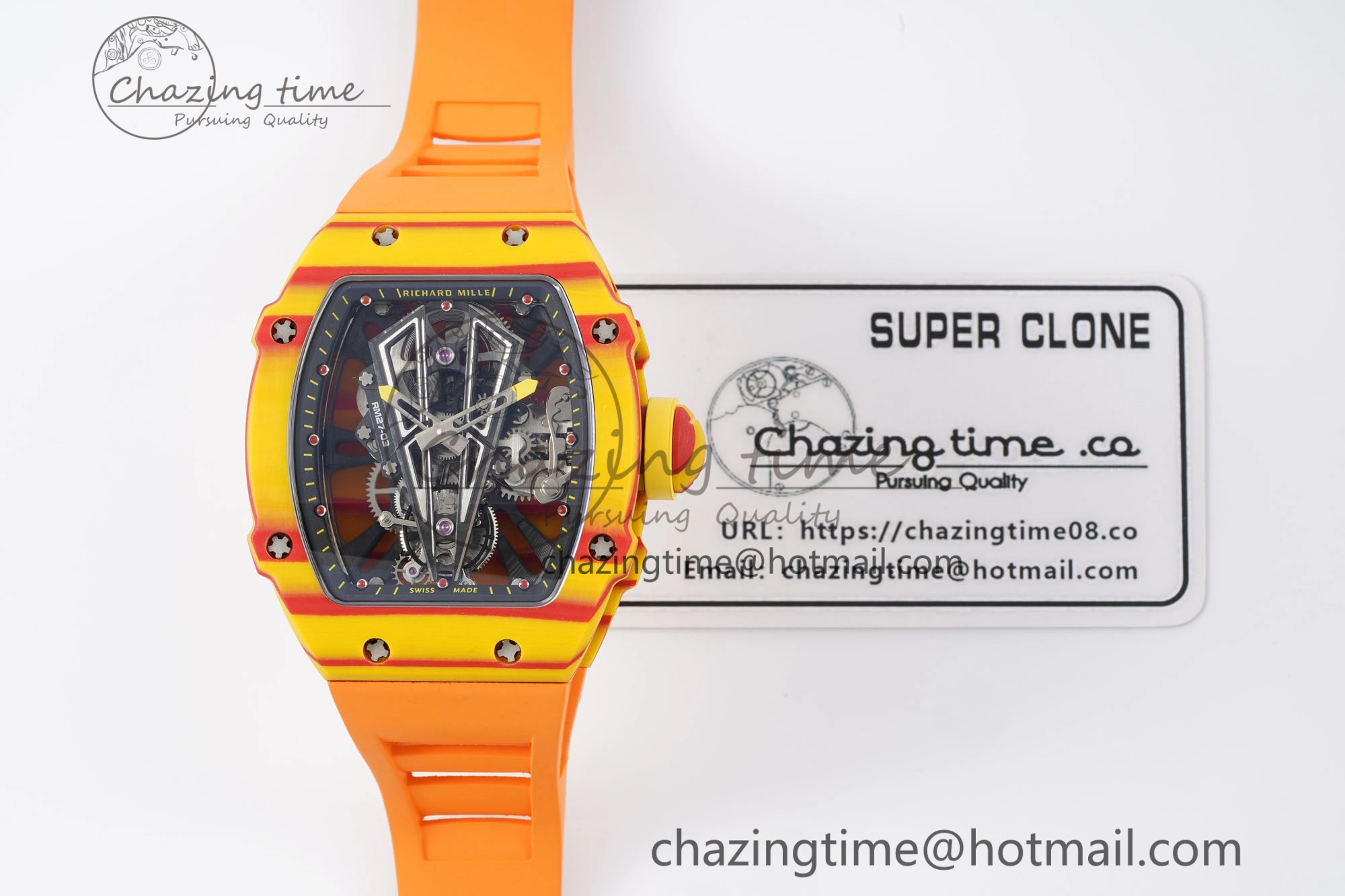 RM027-03 Real Tourbillon RMF Best Edition Orange Red Carbon Skeleton Dial on Orange Rubber Strap