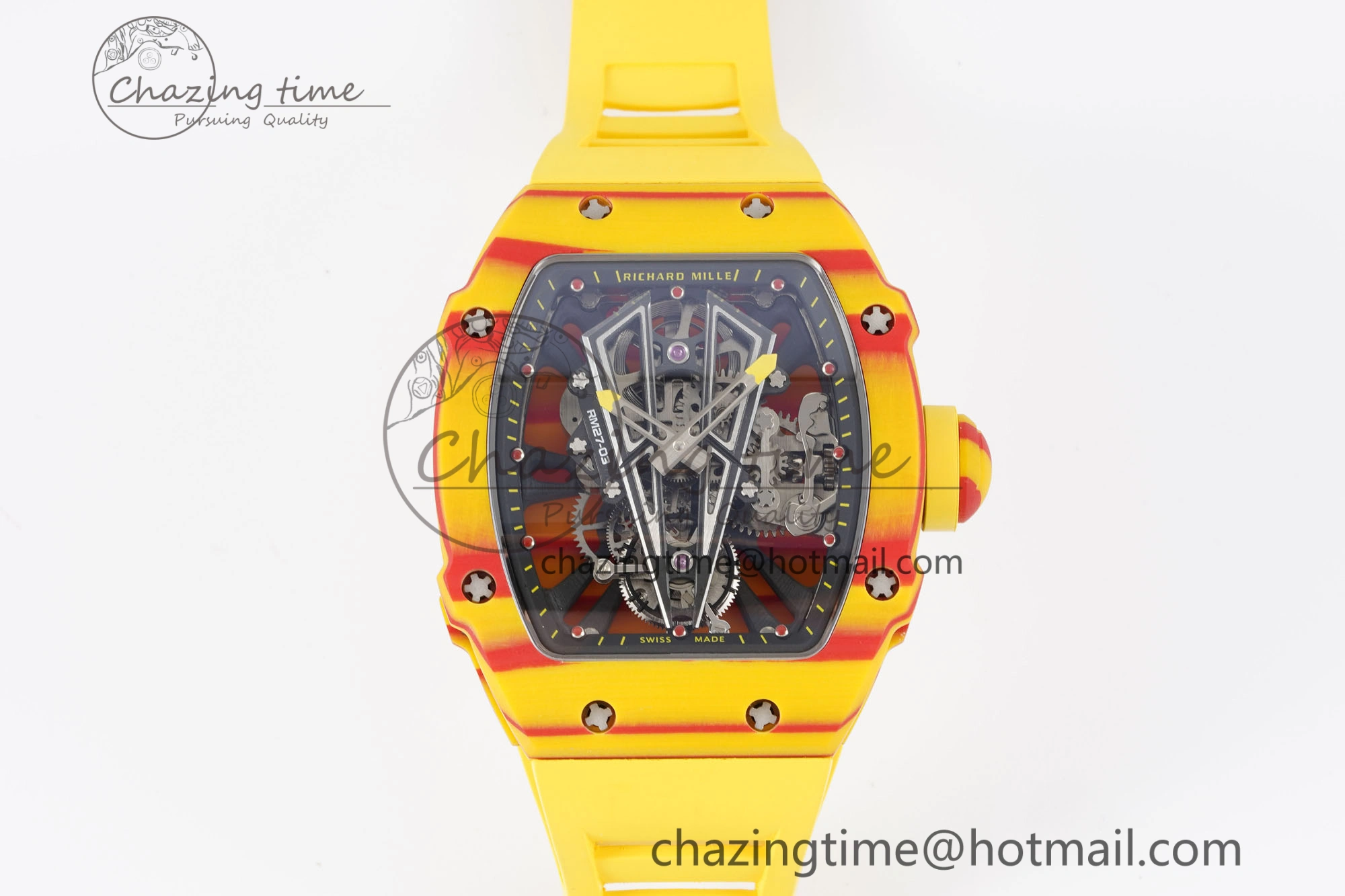 RM027-03 Real Tourbillon RMF Best Edition Orange Red Carbon Skeleton Dial on Yellow Rubber Strap